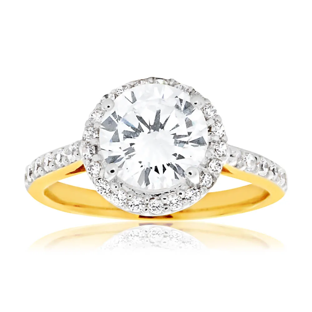9ct Yellow Gold & White Gold Cubic Zirconia Solitaire Fancy Ring
