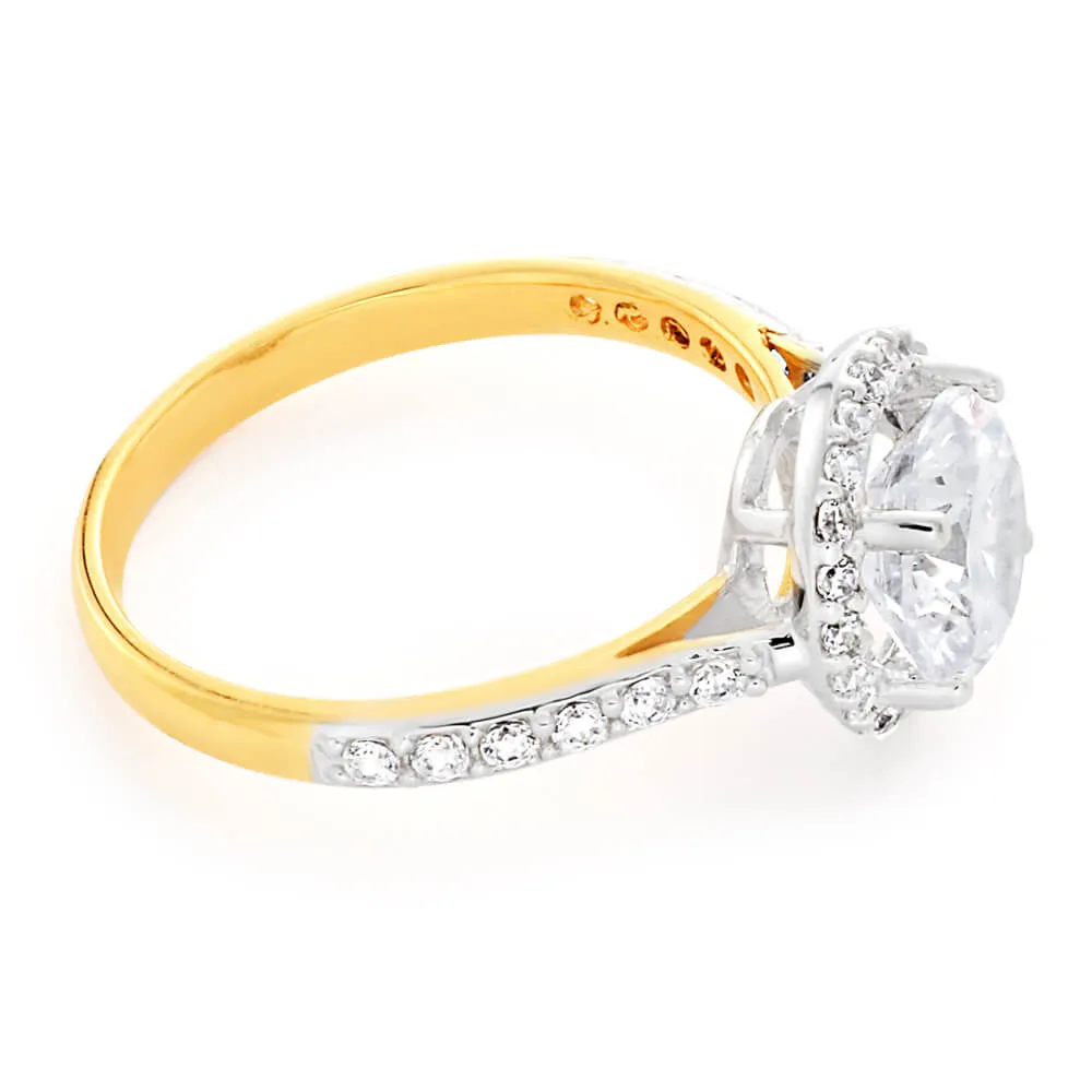 9ct Yellow Gold & White Gold Cubic Zirconia Solitaire Fancy Ring