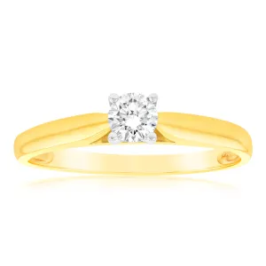 9ct Yellow Gold & White Gold Solitaire Ring With 0.2 Carat Diamond