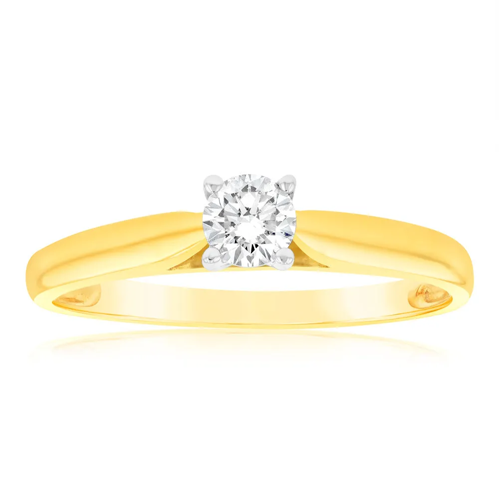 9ct Yellow Gold & White Gold Solitaire Ring With 0.2 Carat Diamond
