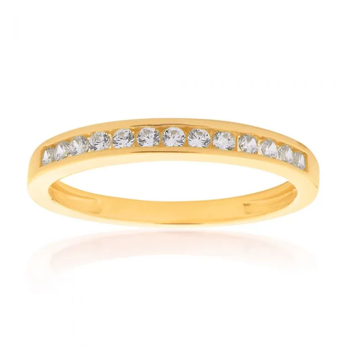9ct Yellow Gold Brilliant Cut Zirconia Channel Set Ring