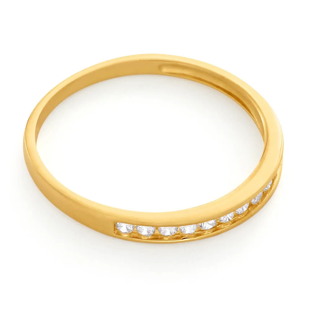 9ct Yellow Gold Channel Set Brilliant Cut Cubic Zirconia Ring