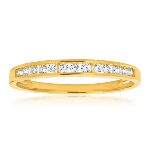 9ct Yellow Gold Channel Set Brilliant Cut Cubic Zirconia Ring