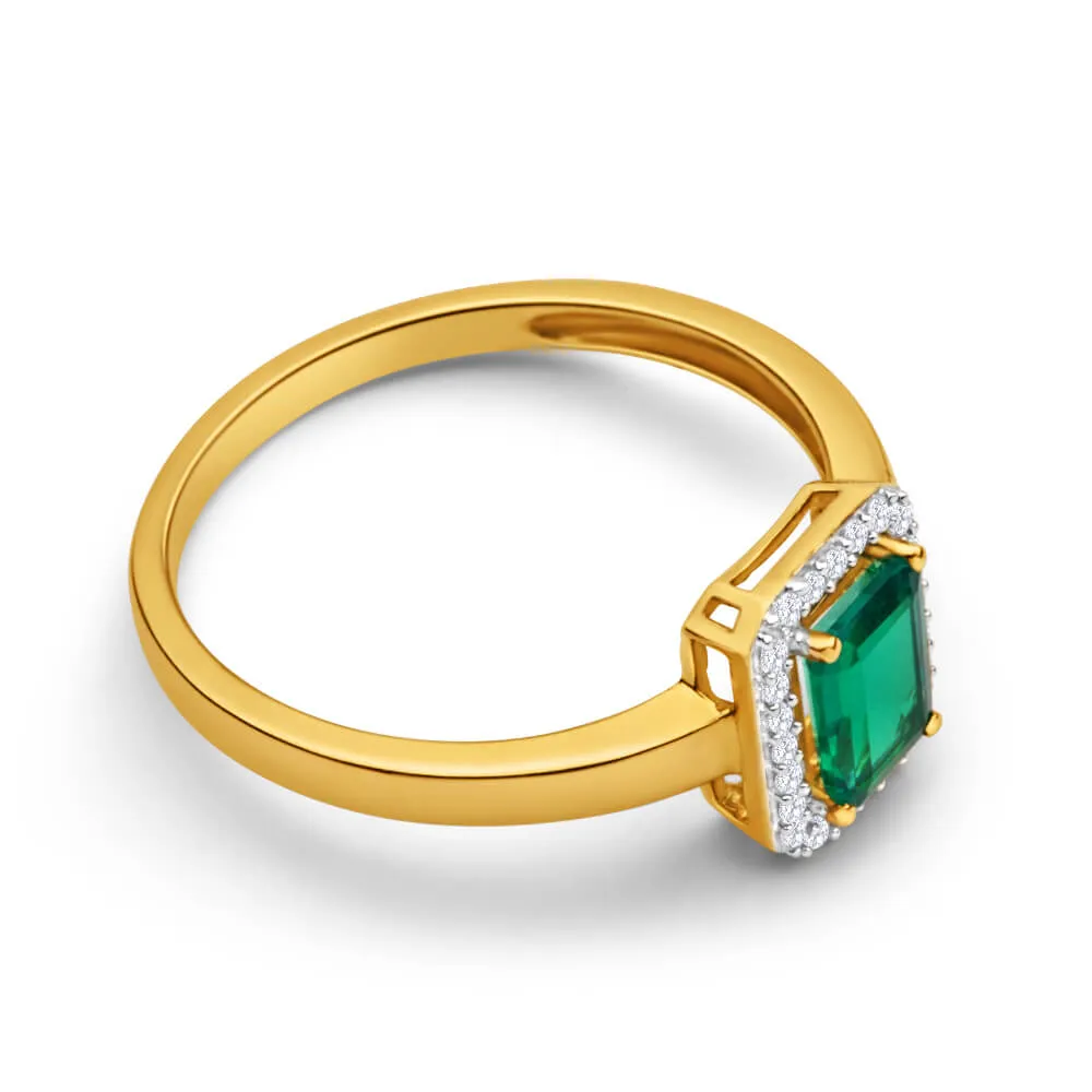 9ct Yellow Gold Created Emerald   Diamond Ring