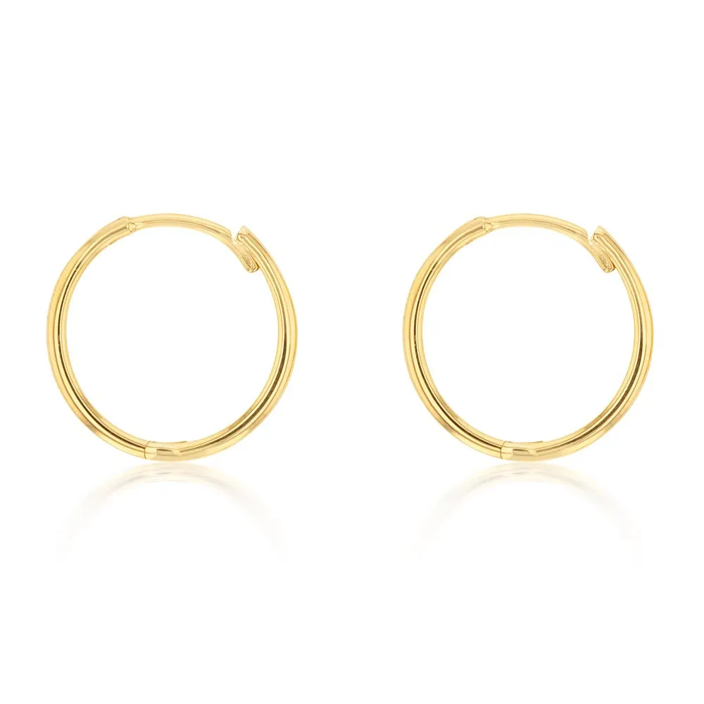 9ct Yellow Gold  Plain Hinged Hoop Earrings