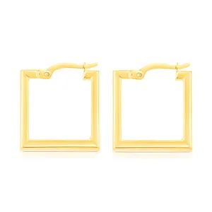 9ct Yellow Gold  Polished Square Hoop Earrings