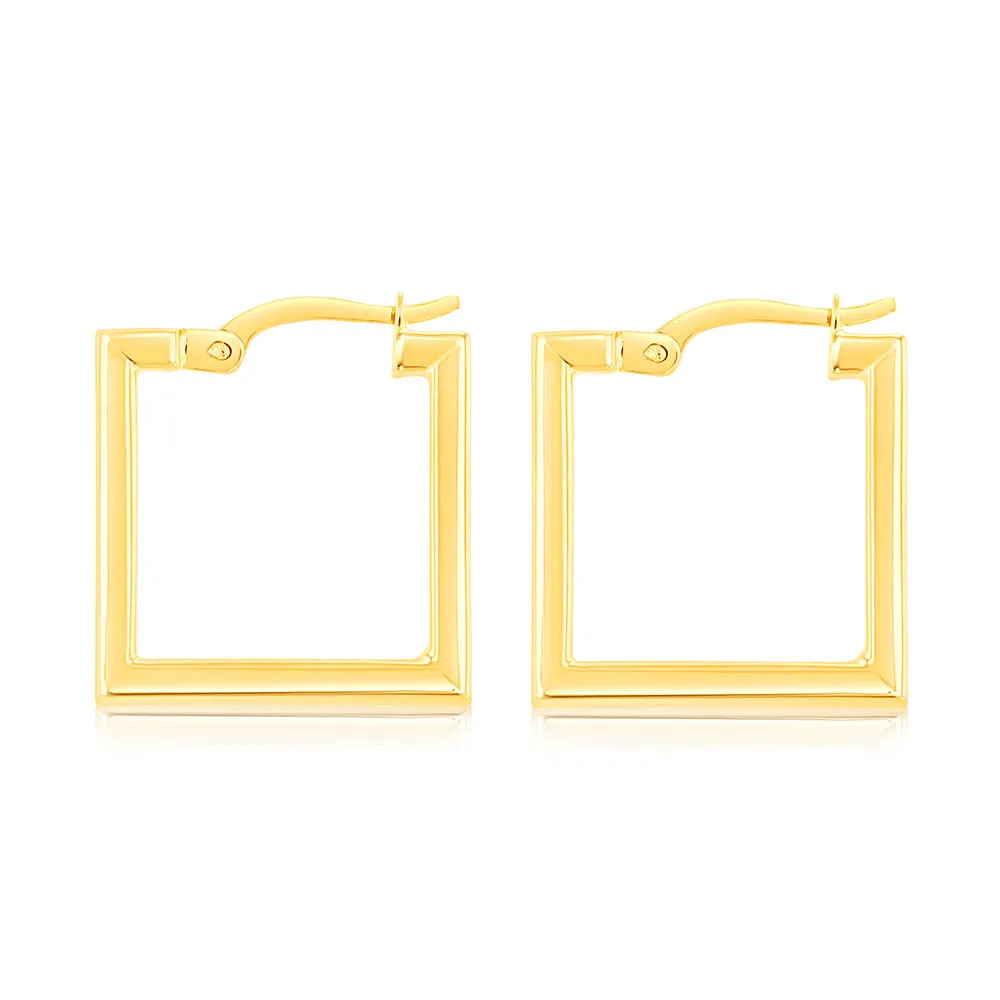 9ct Yellow Gold  Polished Square Hoop Earrings