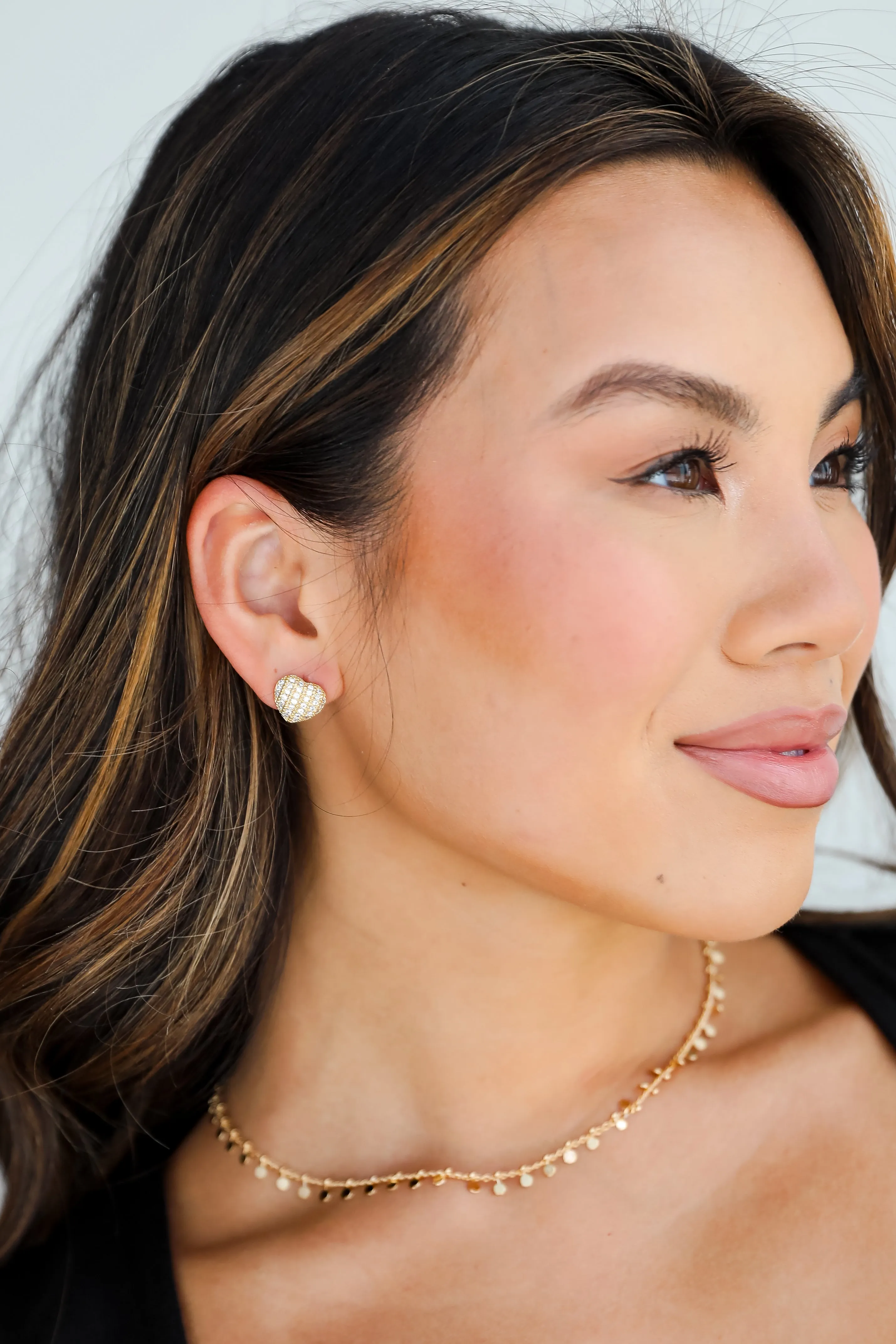 Alexis Gold Rhinestone Heart Stud Earrings