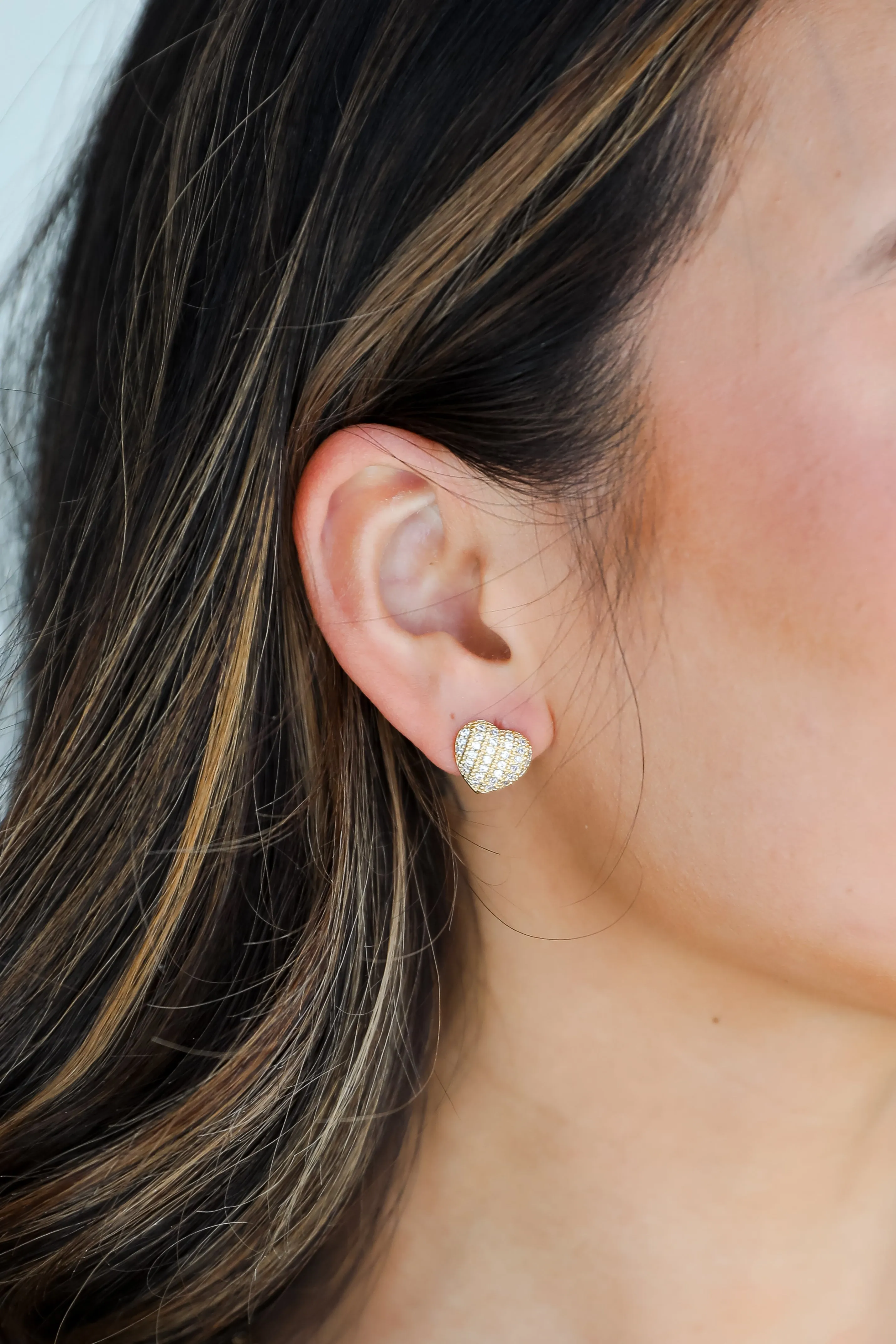 Alexis Gold Rhinestone Heart Stud Earrings