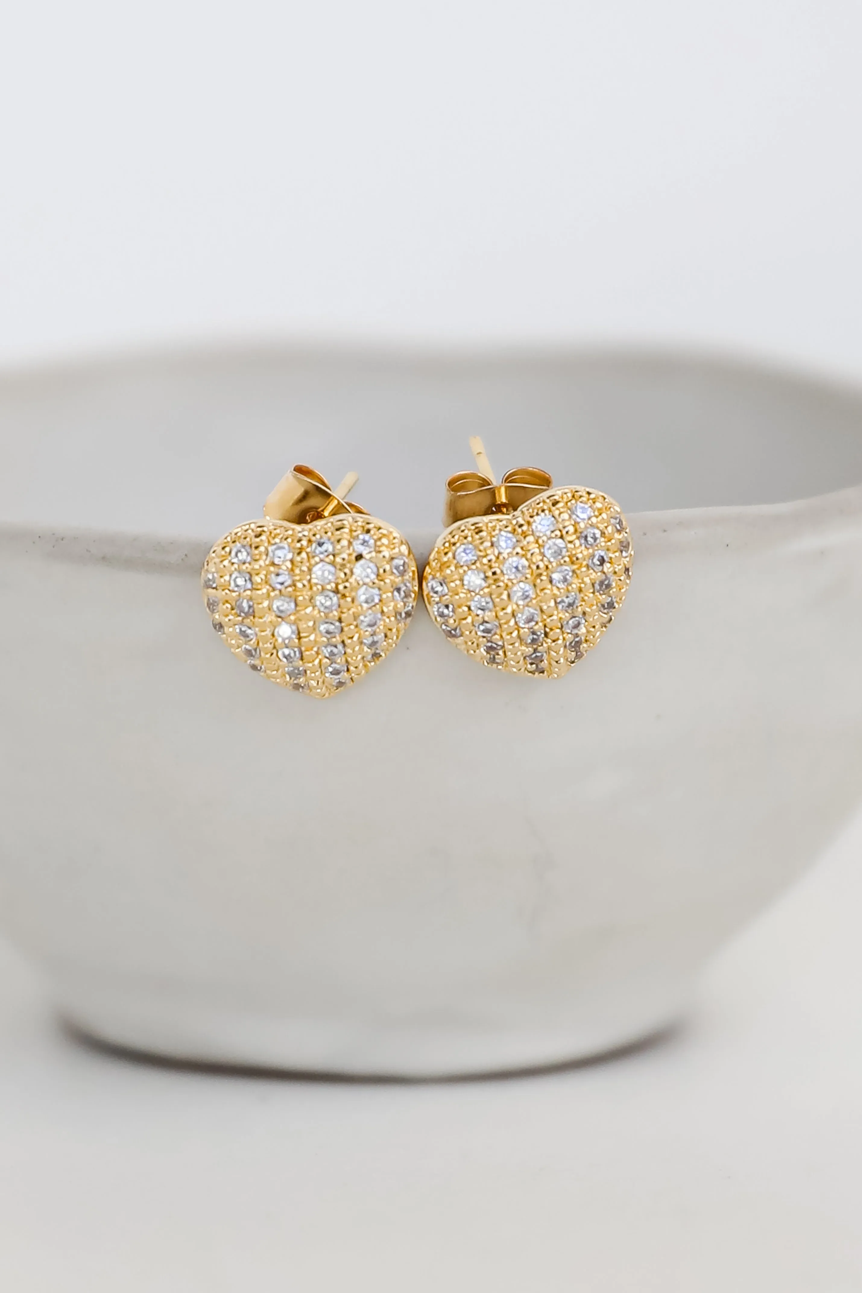 Alexis Gold Rhinestone Heart Stud Earrings