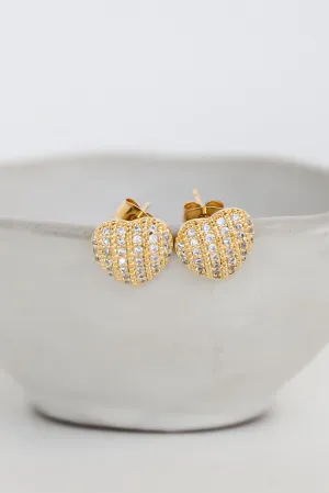 Alexis Gold Rhinestone Heart Stud Earrings