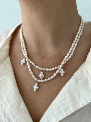 All Pearl Cross Necklace | ALV Jewels