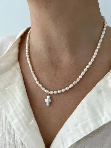 All Pearl Cross Necklace | ALV Jewels