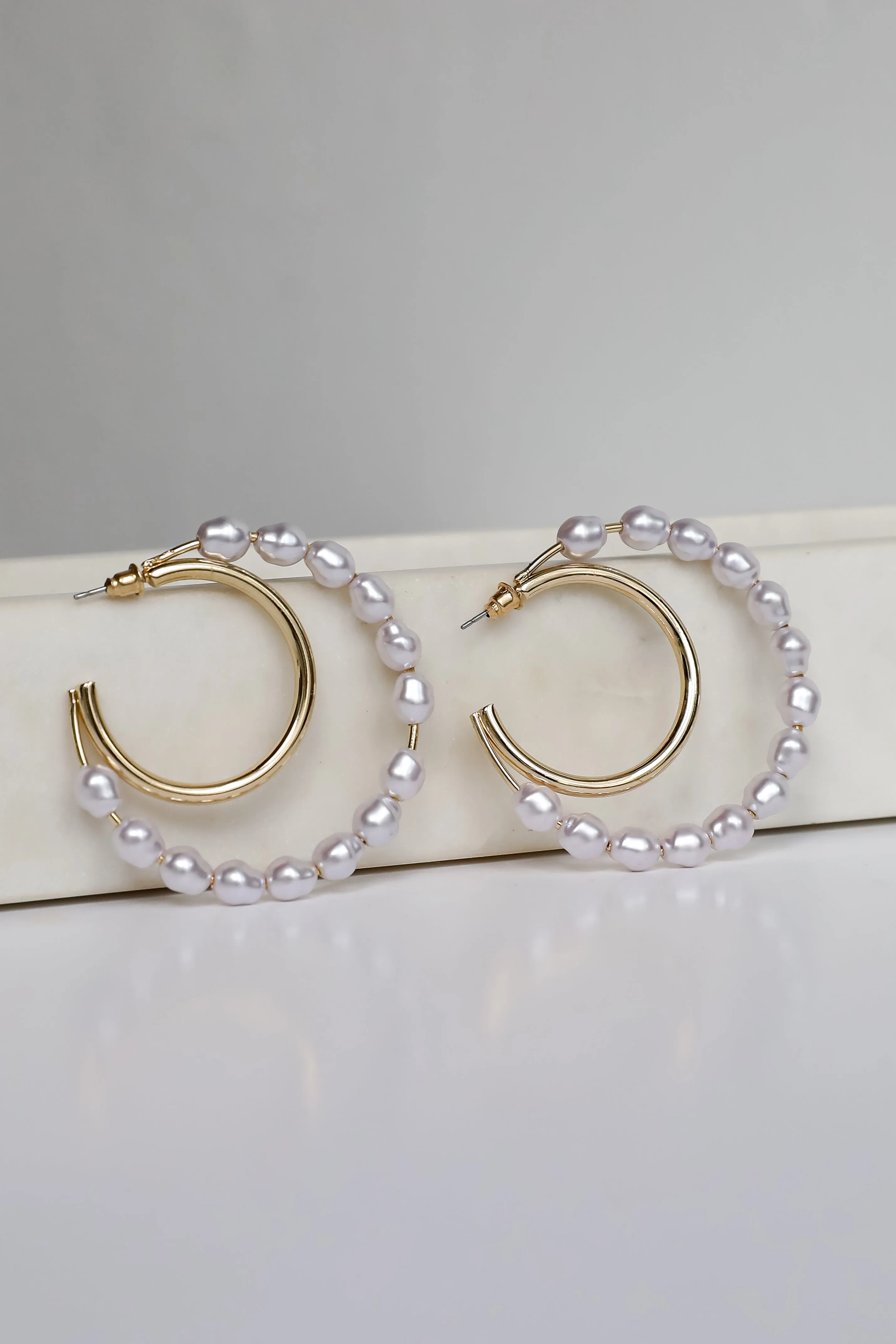Bella Gold Pearl Double Hoop Earrings