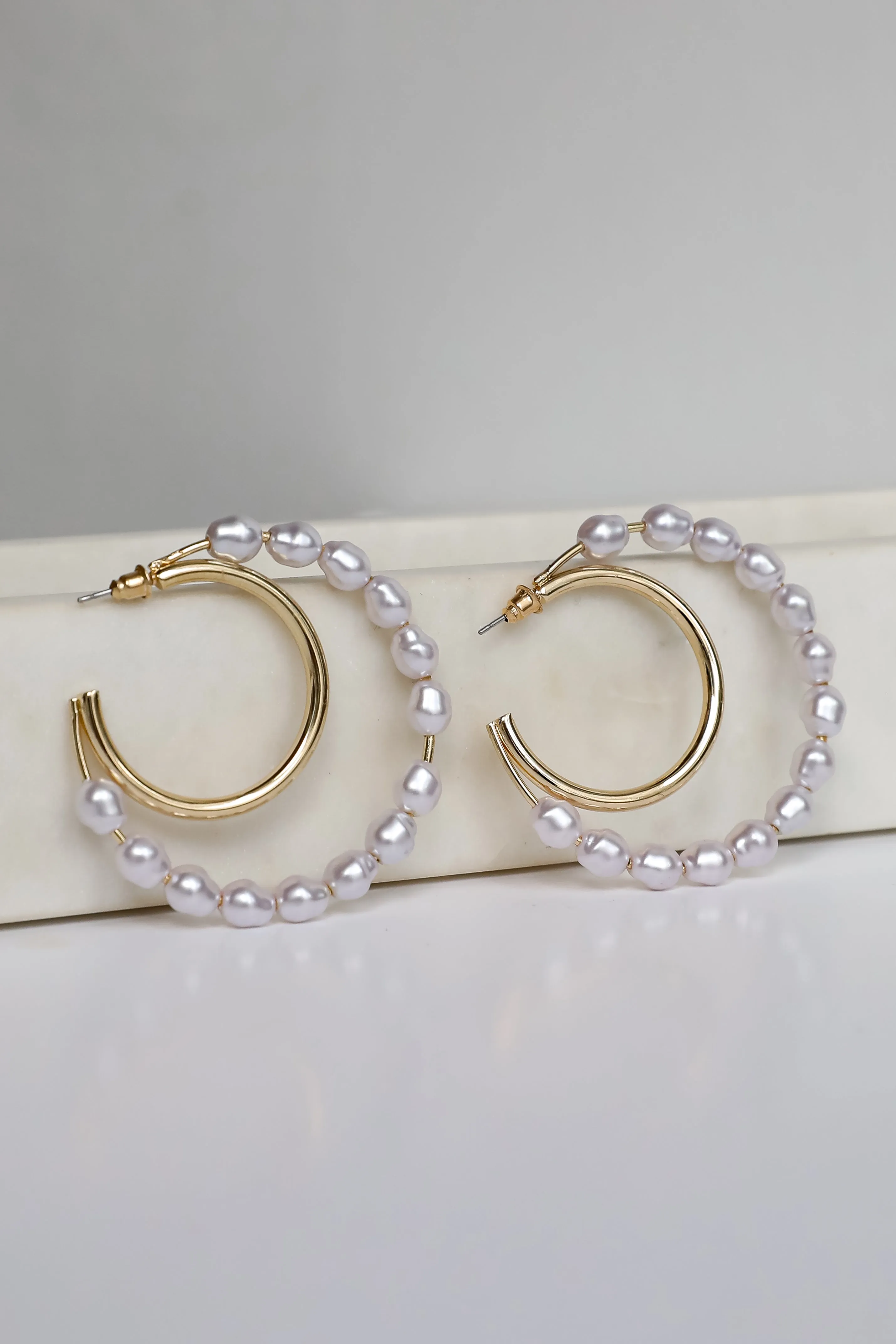 Bella Gold Pearl Double Hoop Earrings