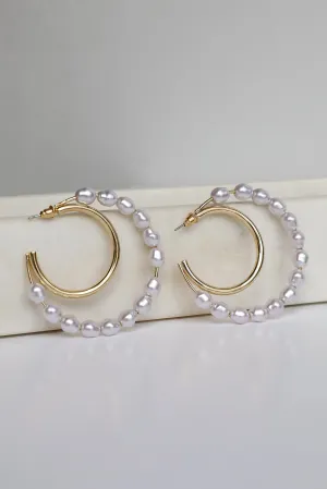 Bella Gold Pearl Double Hoop Earrings