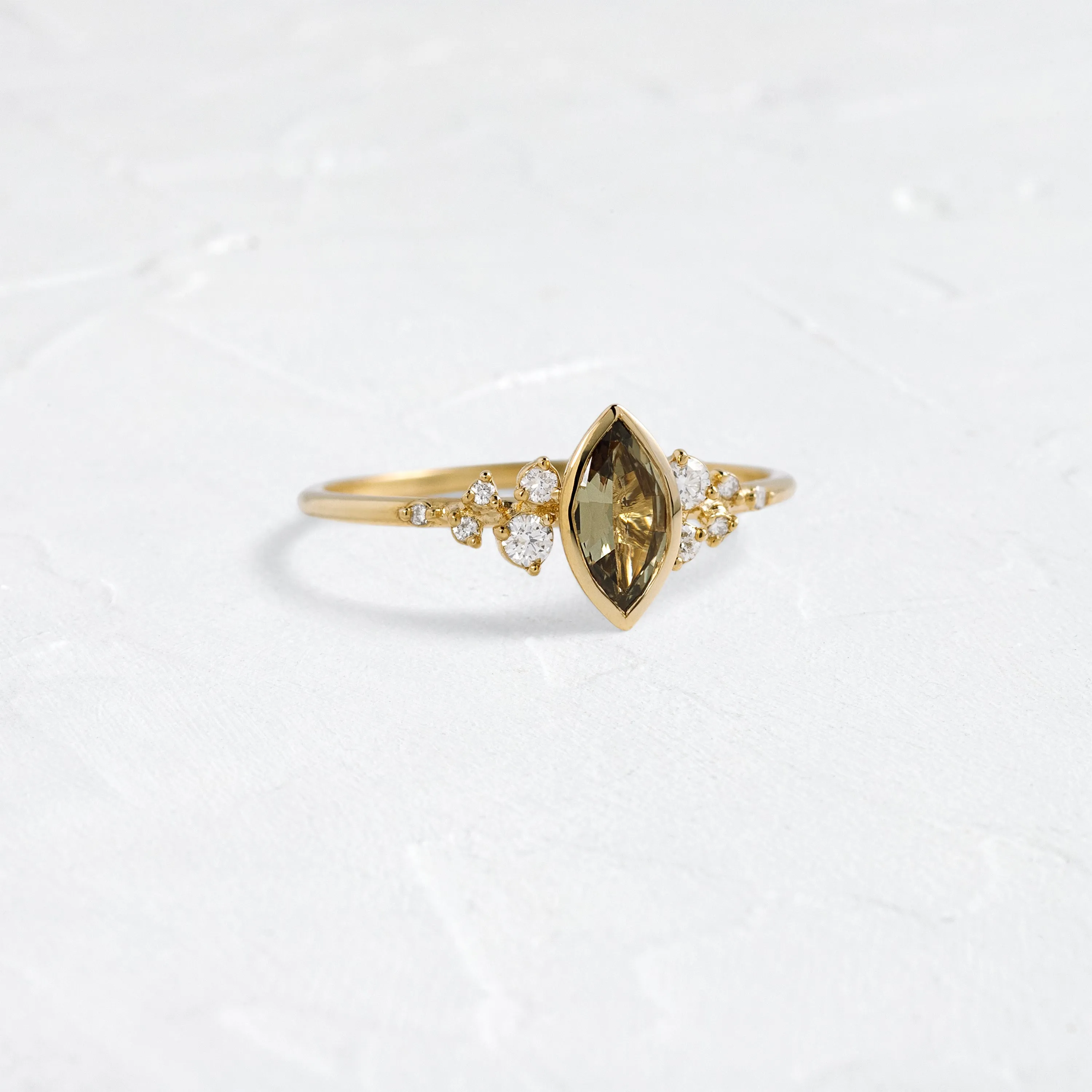 Bezel Snowdrift Ring, 0.5ct. Yellow-Green Sapphire