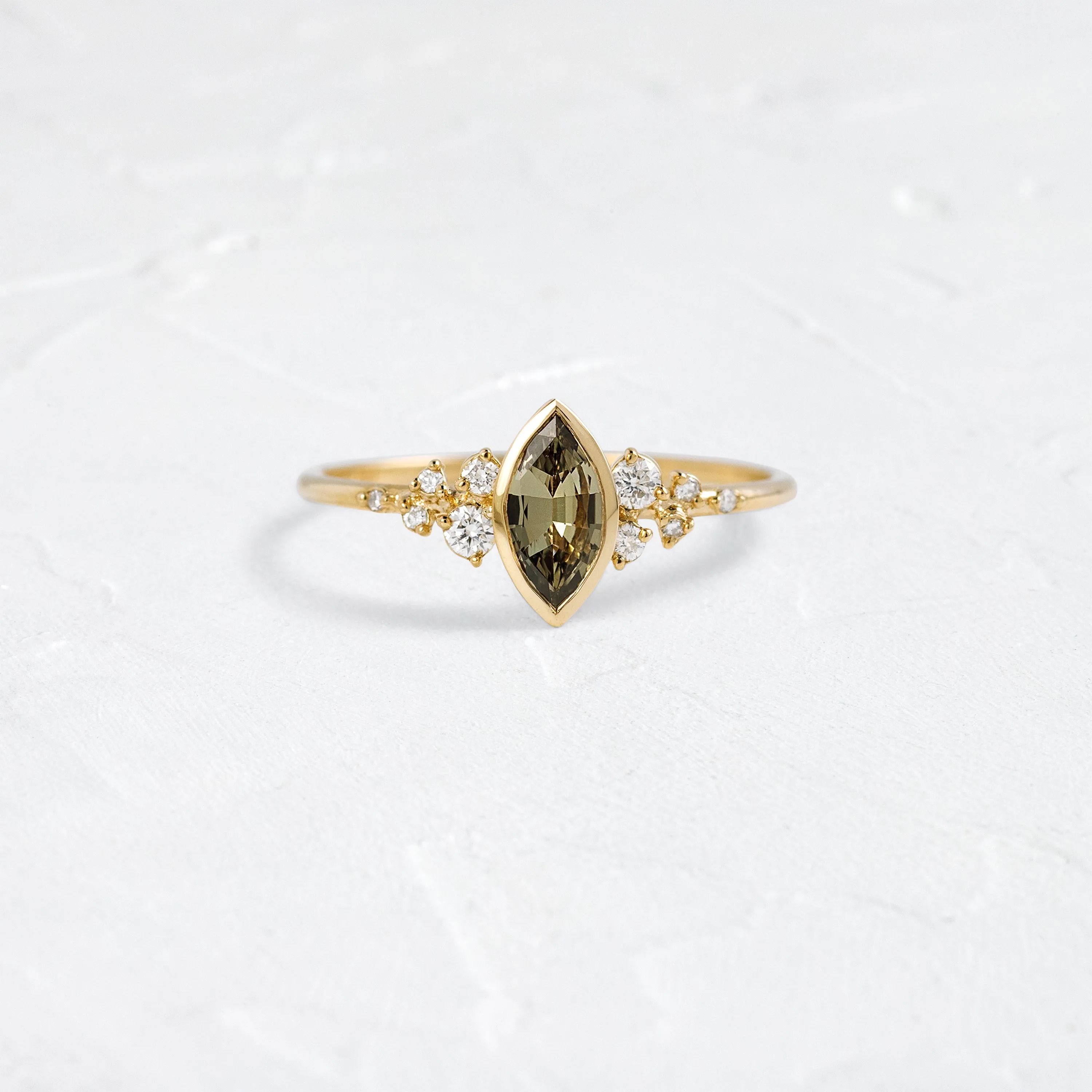 Bezel Snowdrift Ring, 0.5ct. Yellow-Green Sapphire