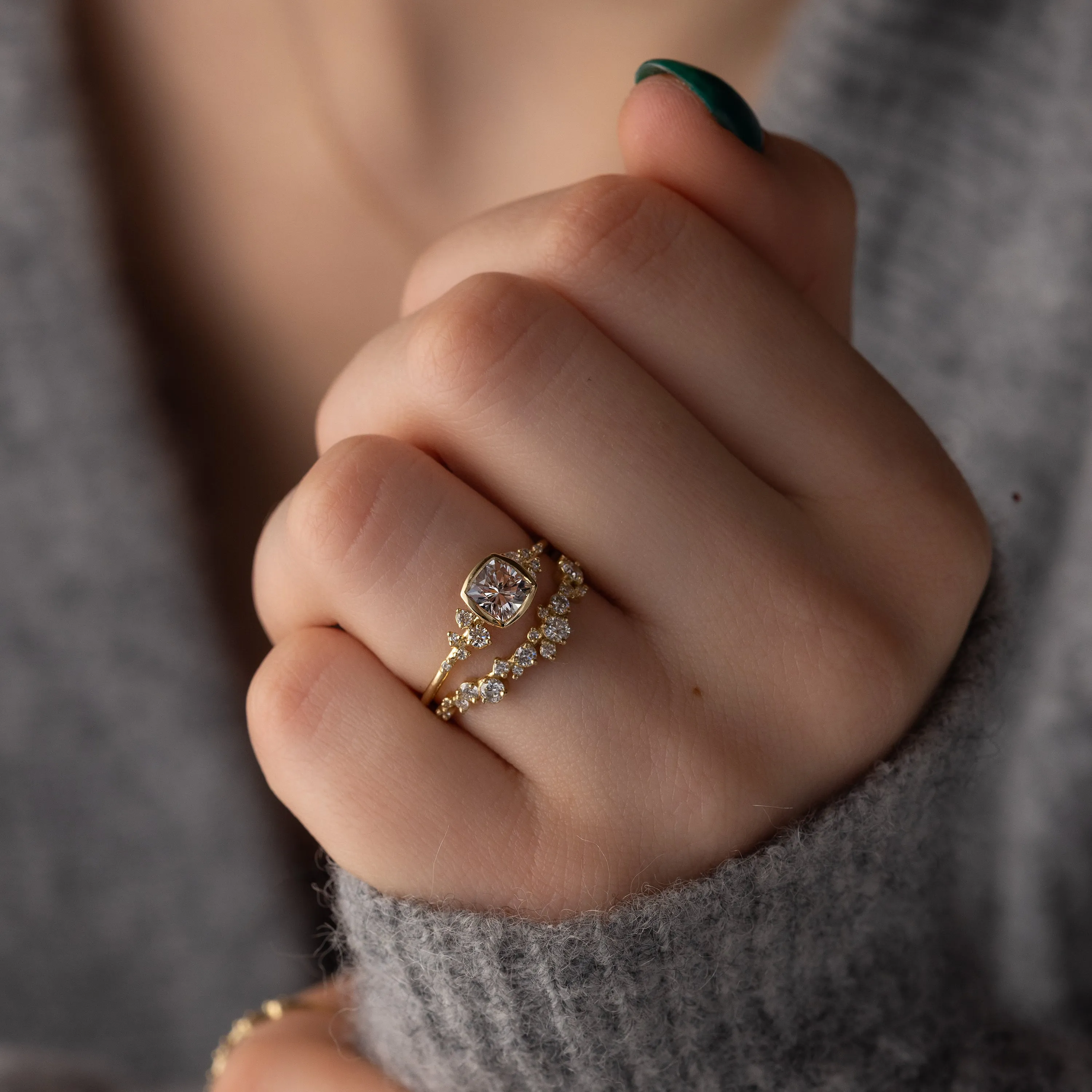 Bezel Snowdrift Ring, 0.96ct. Pale Gray-Pink Montana Sapphire