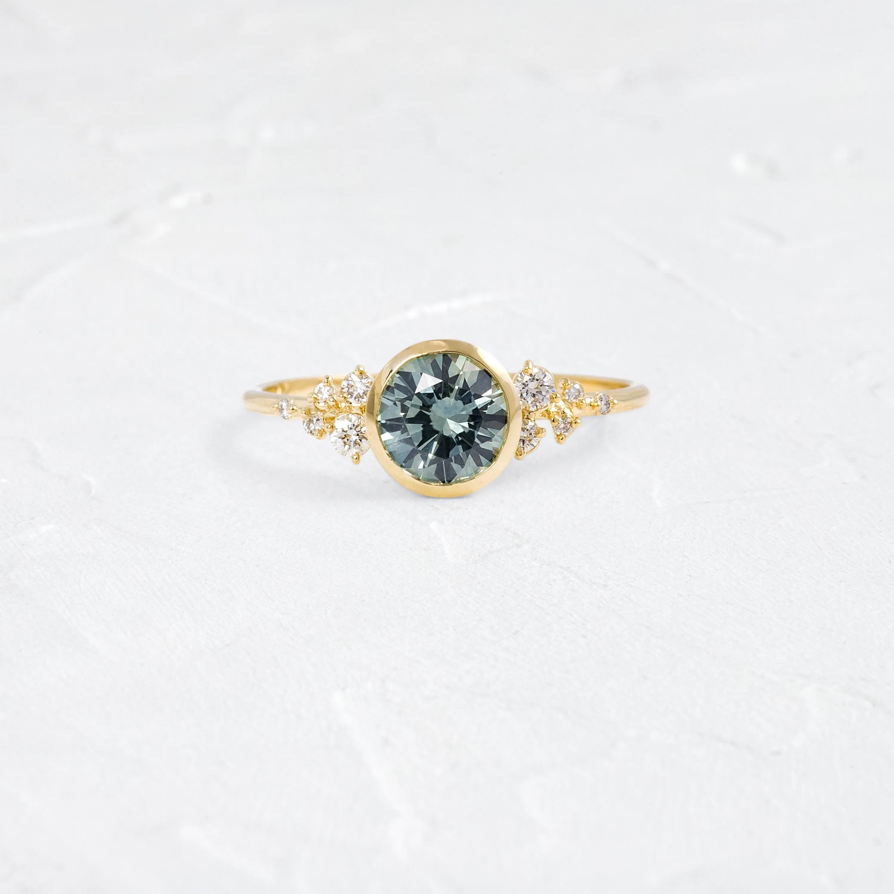 Bezel Snowdrift Ring, 1.12ct. Blue-Green Montana Sapphire