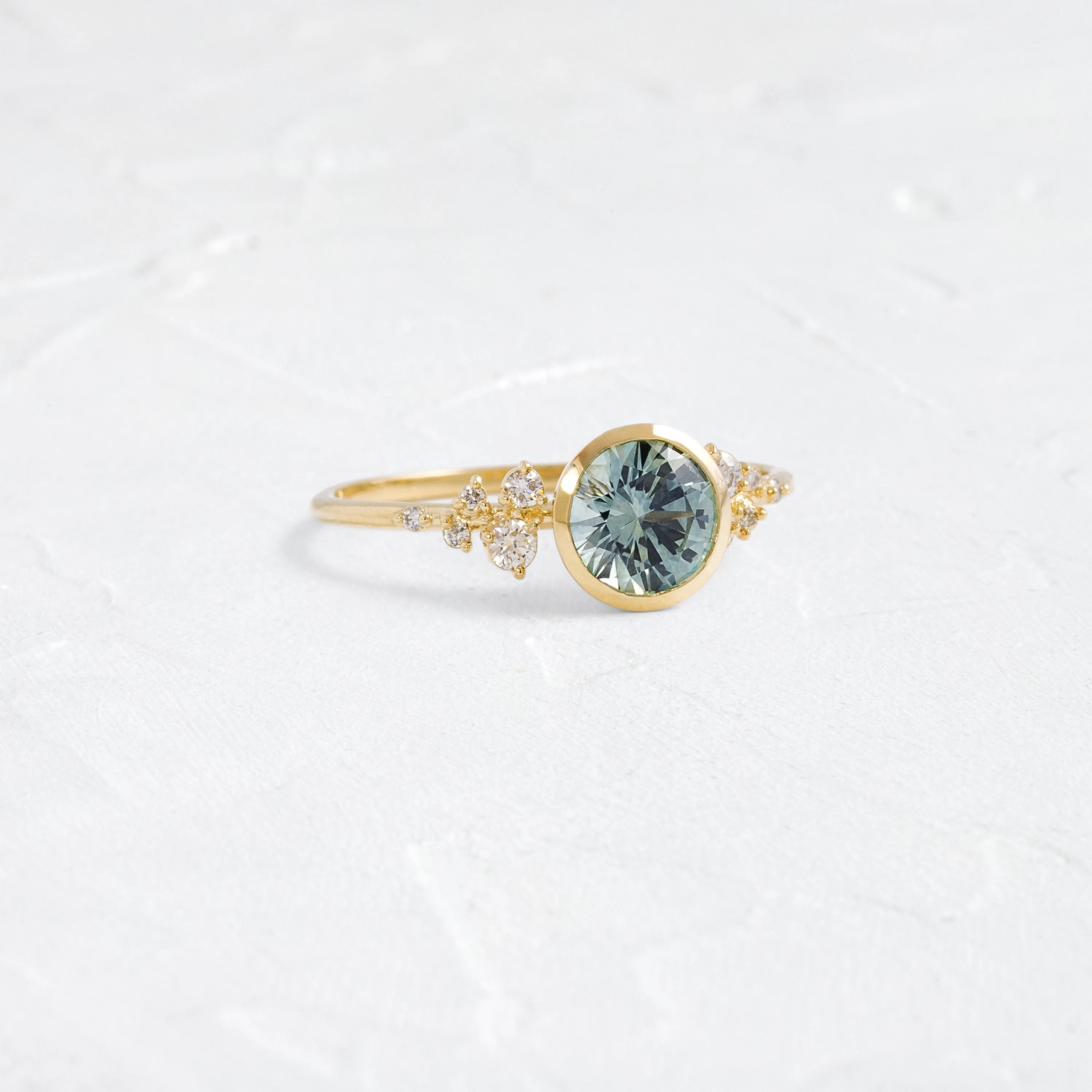 Bezel Snowdrift Ring, 1.12ct. Blue-Green Montana Sapphire