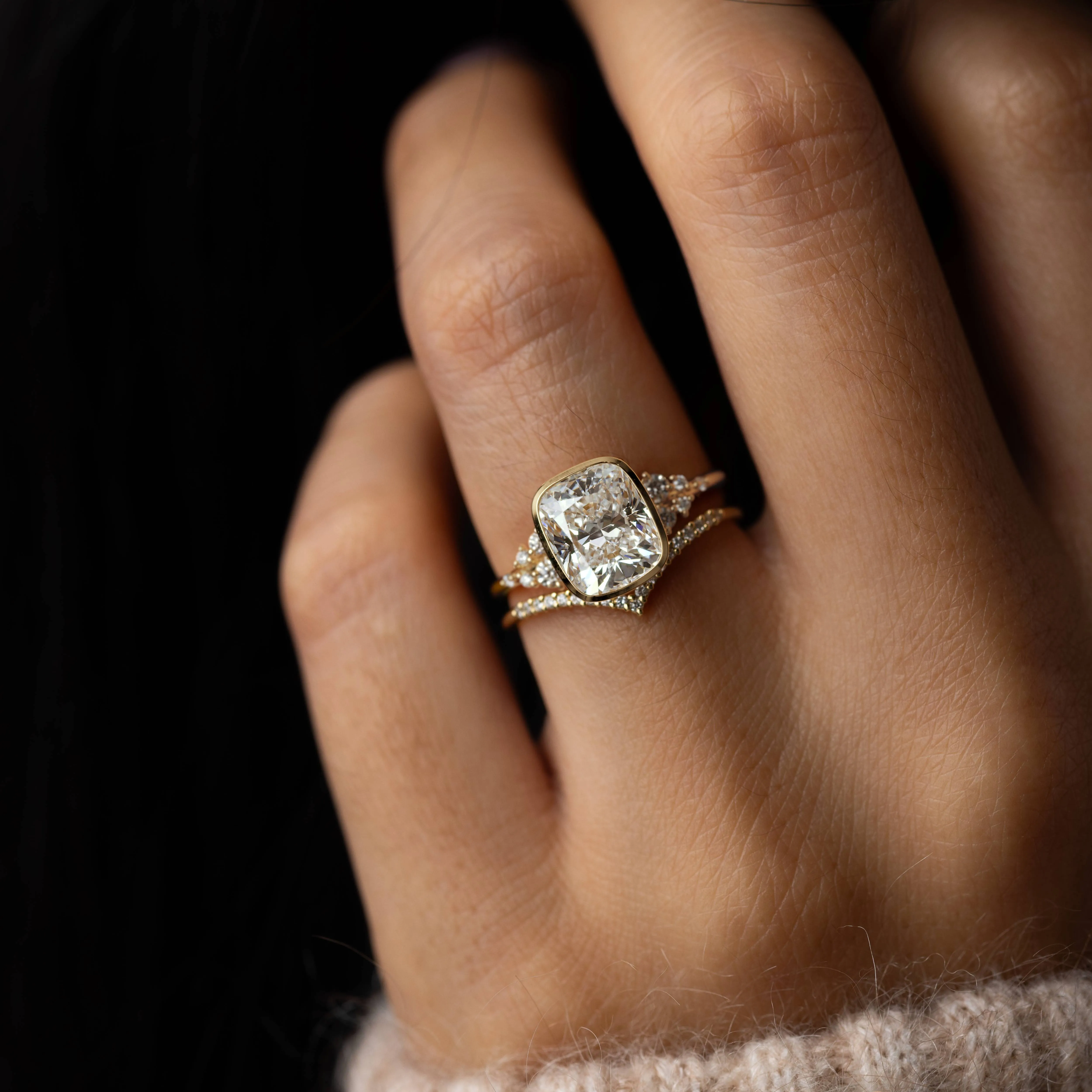 Bezel Snowdrift Ring, Cushion Cut