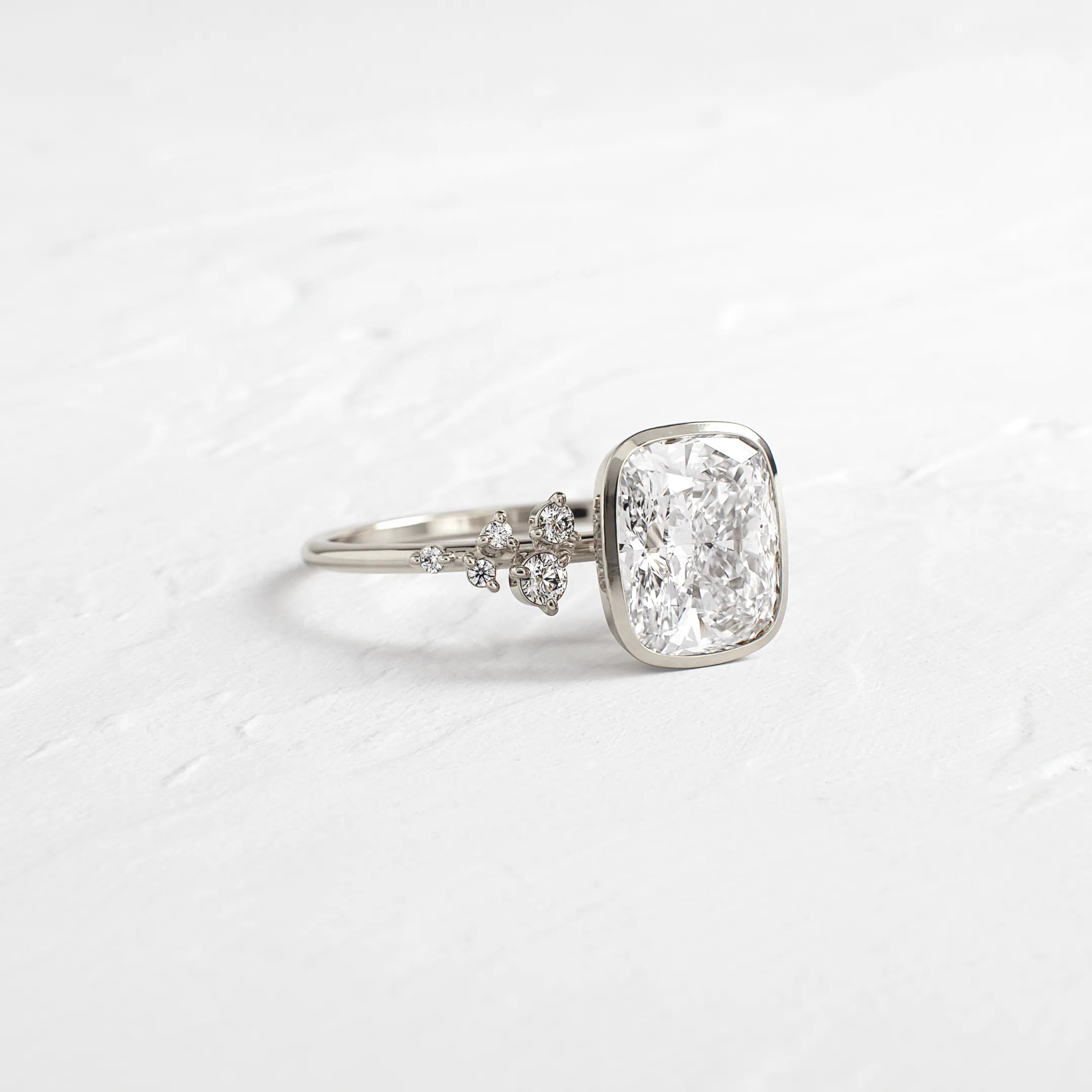 Bezel Snowdrift Ring, Cushion Cut