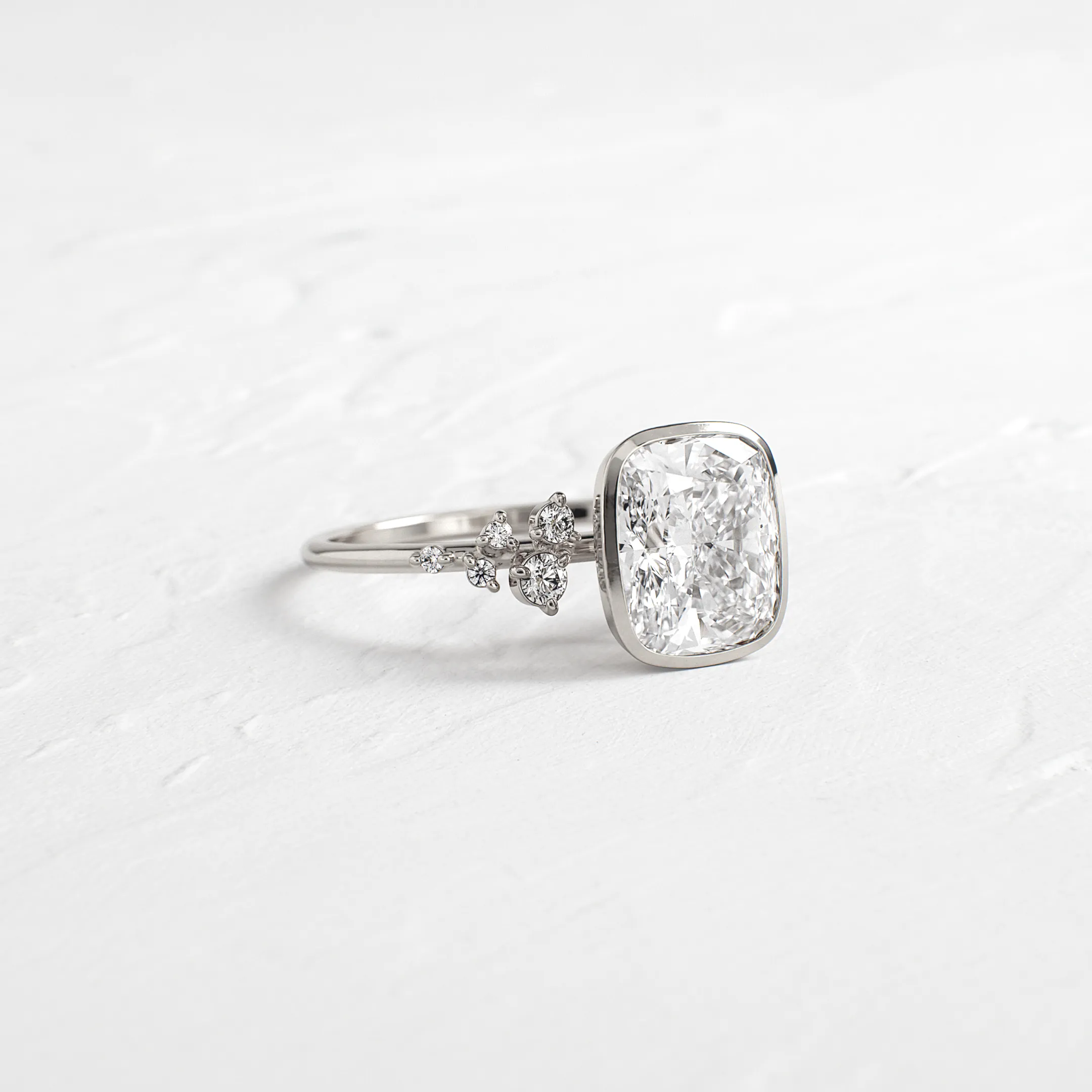 Bezel Snowdrift Ring, Cushion Cut
