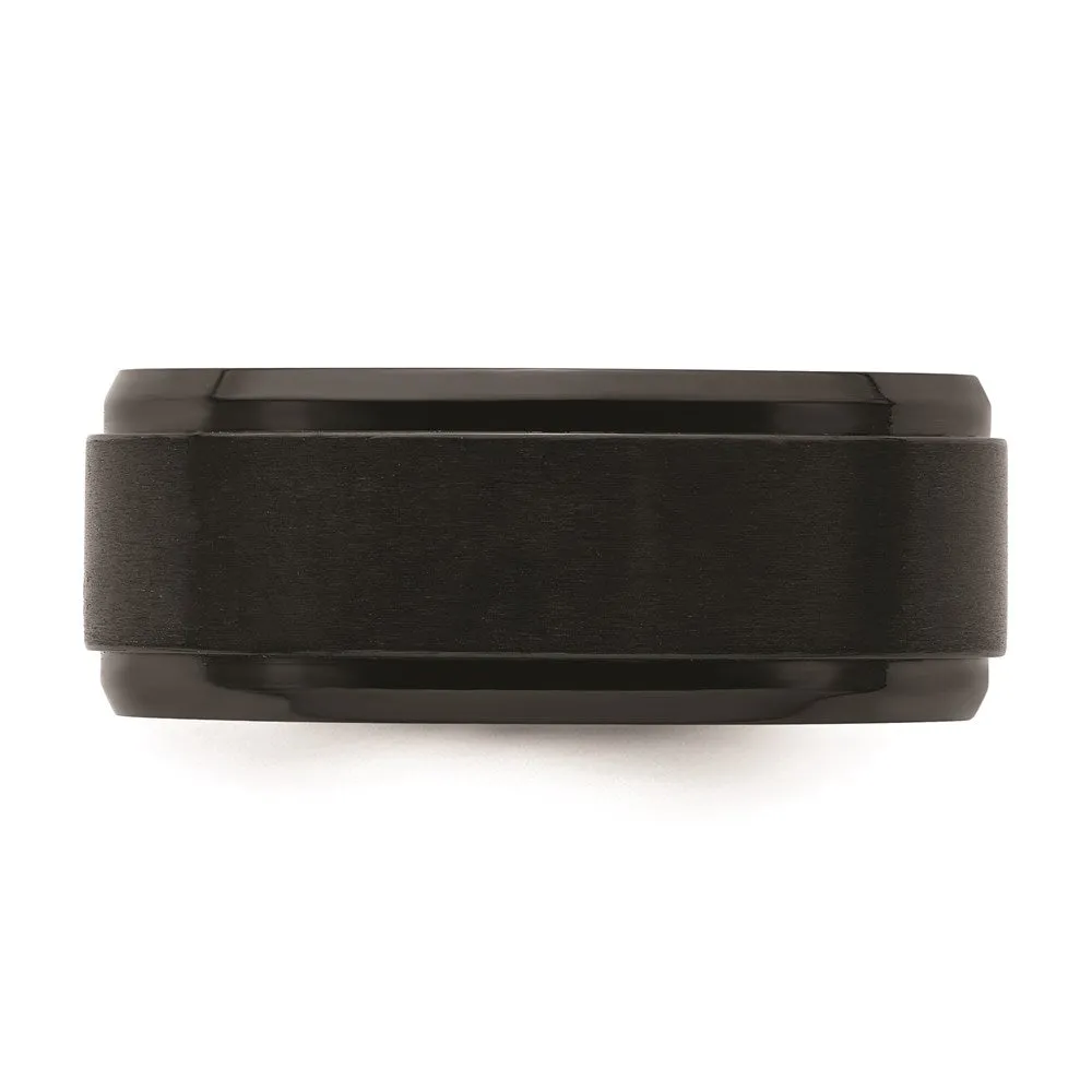 Black Zirconium Polished with Brushed Center Beveled Edge 9mm Band | ZCR107