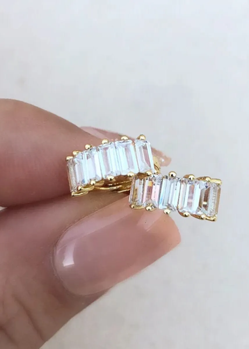 Bling Baguette Huggie Hoops - Gold