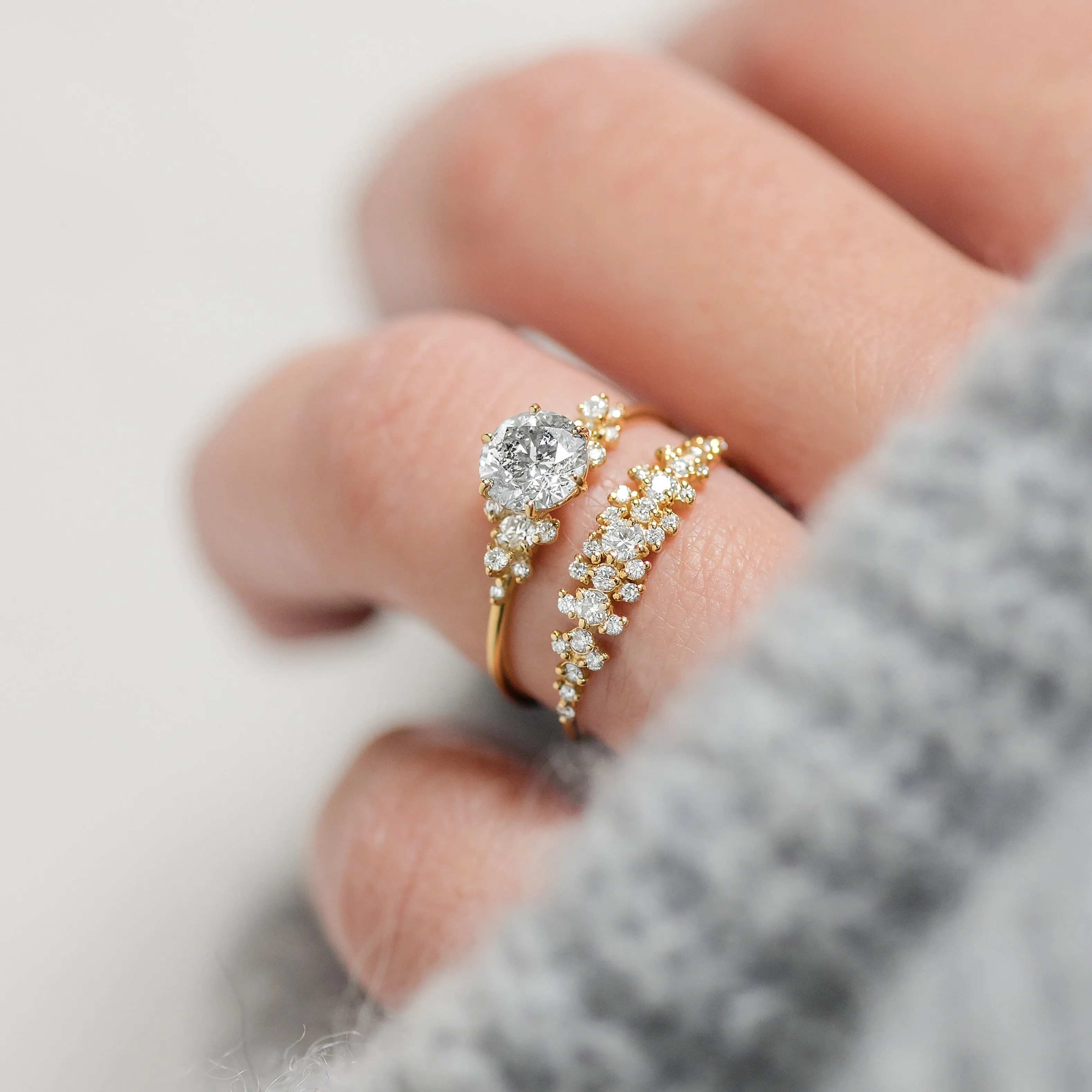 Blossom Ring, 1.01ct. Salt and Pepper Natural Diamond