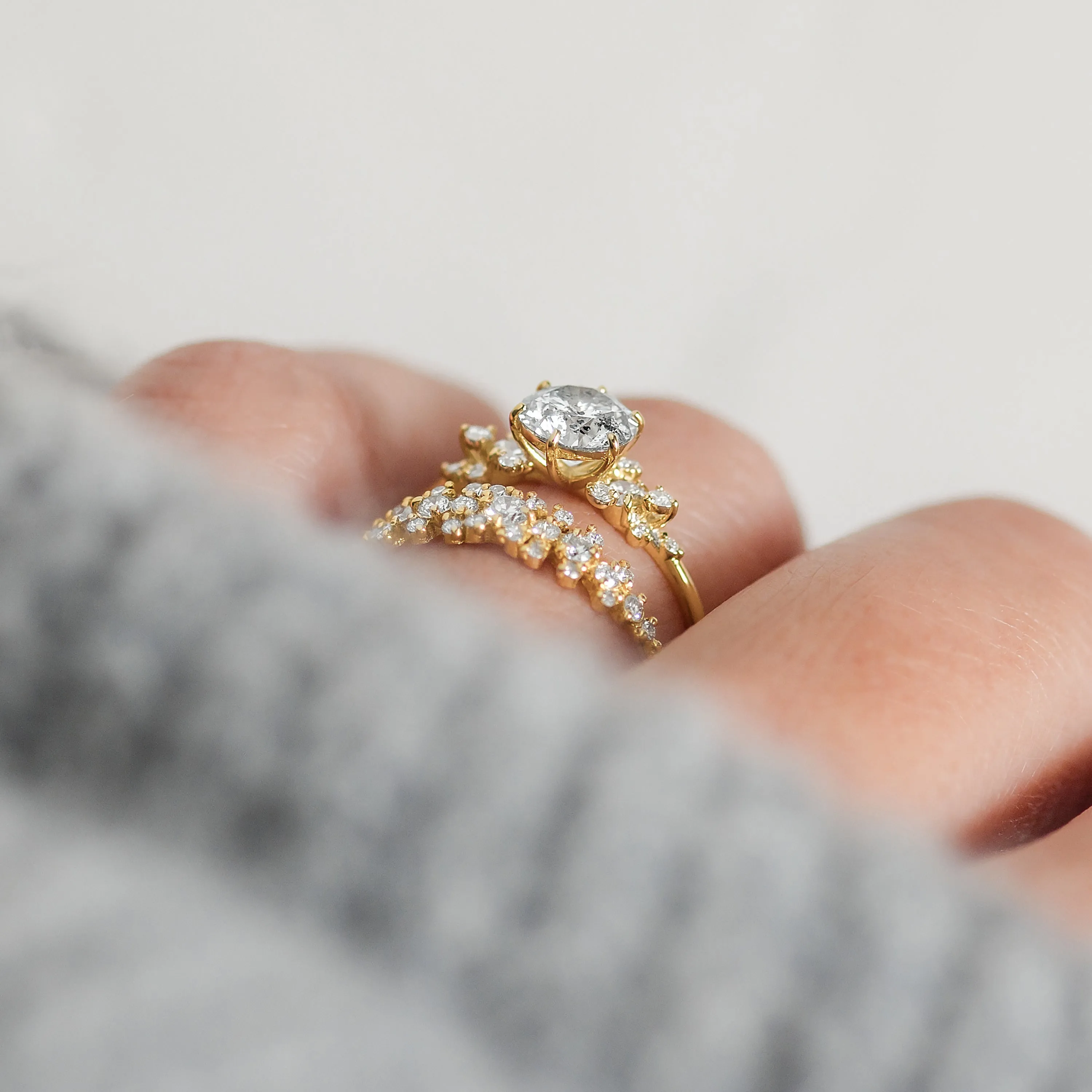 Blossom Ring, 1.01ct. Salt and Pepper Natural Diamond