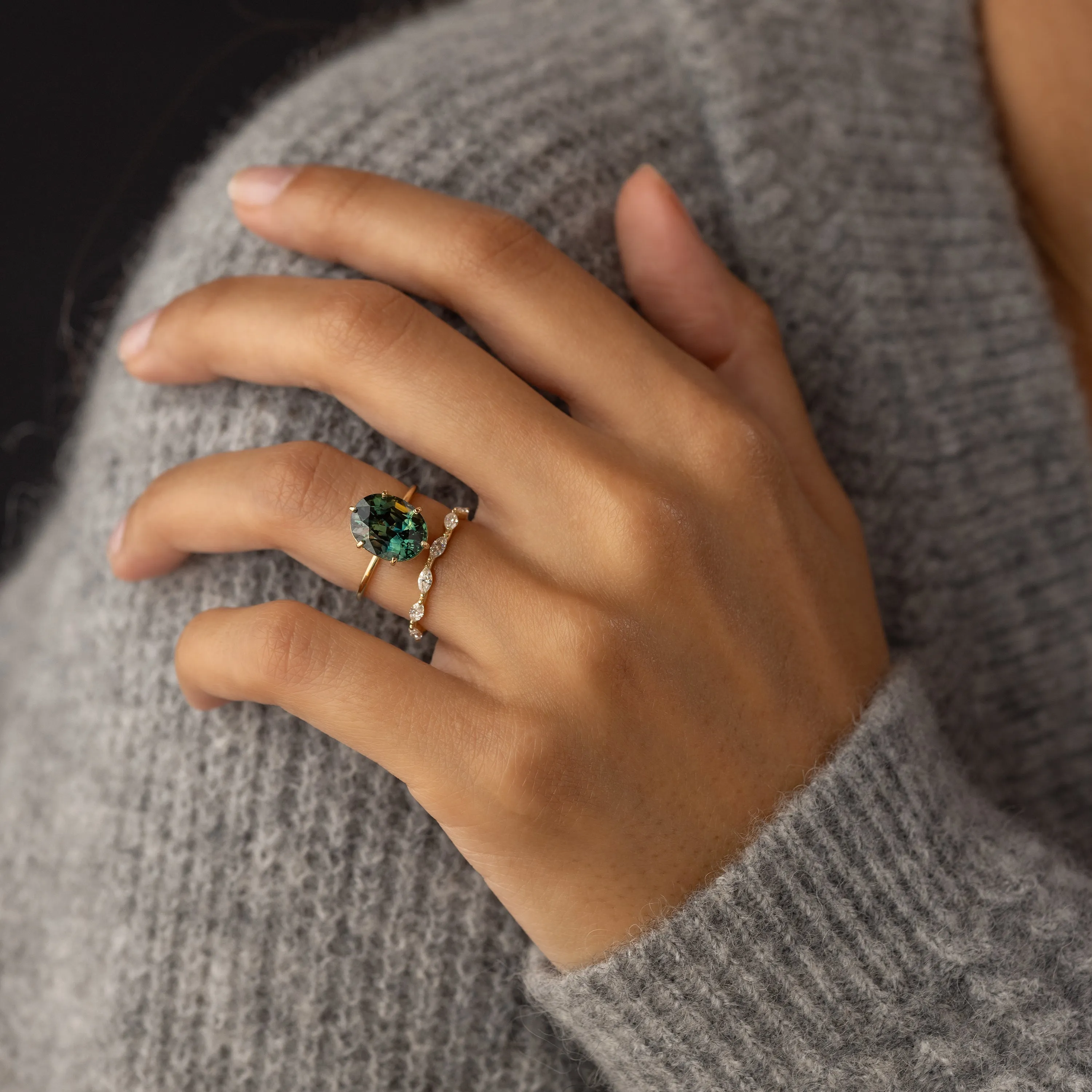 Canopy Ring, 5.05ct. Bluish-Green Australian Sapphire - OOS