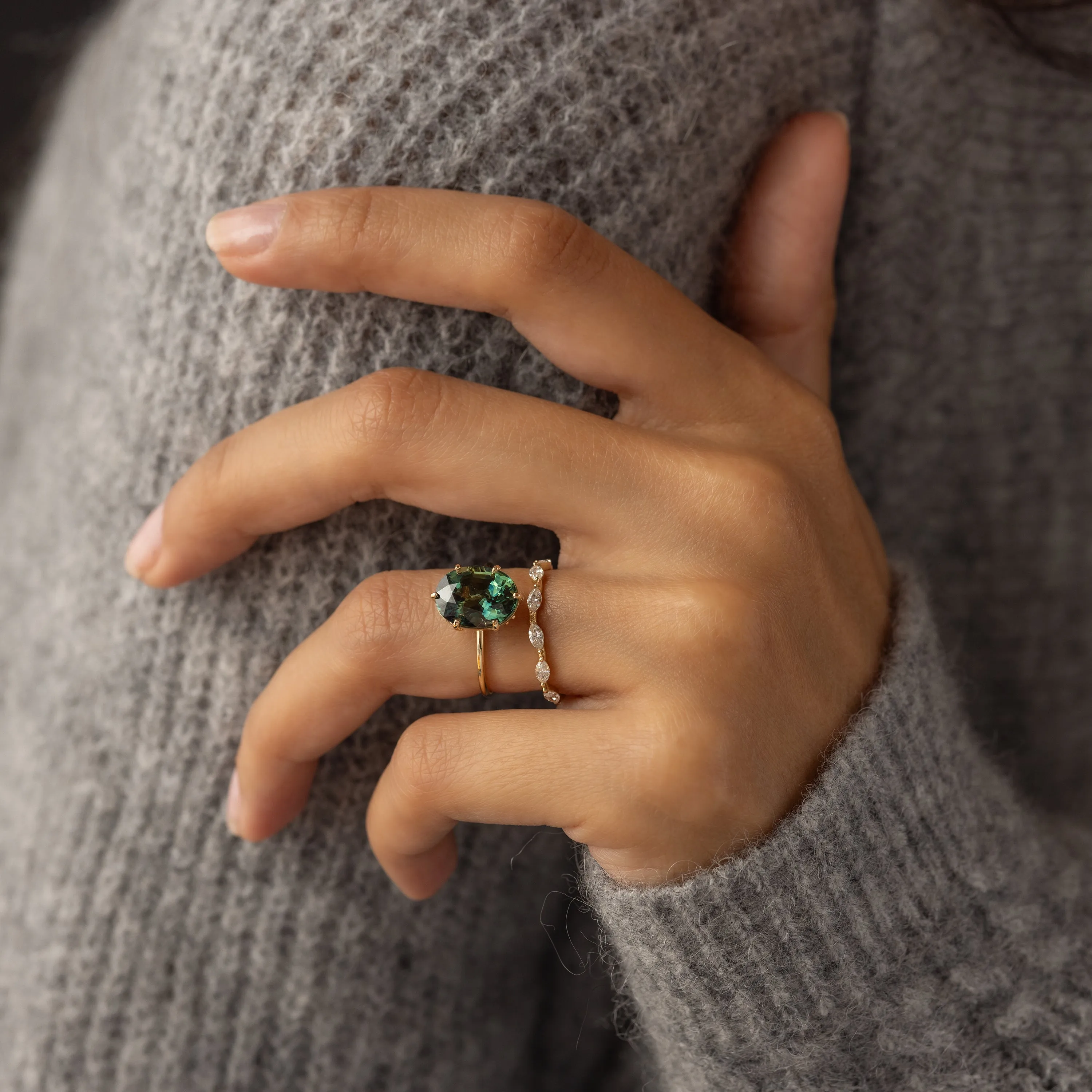 Canopy Ring, 5.05ct. Bluish-Green Australian Sapphire - OOS