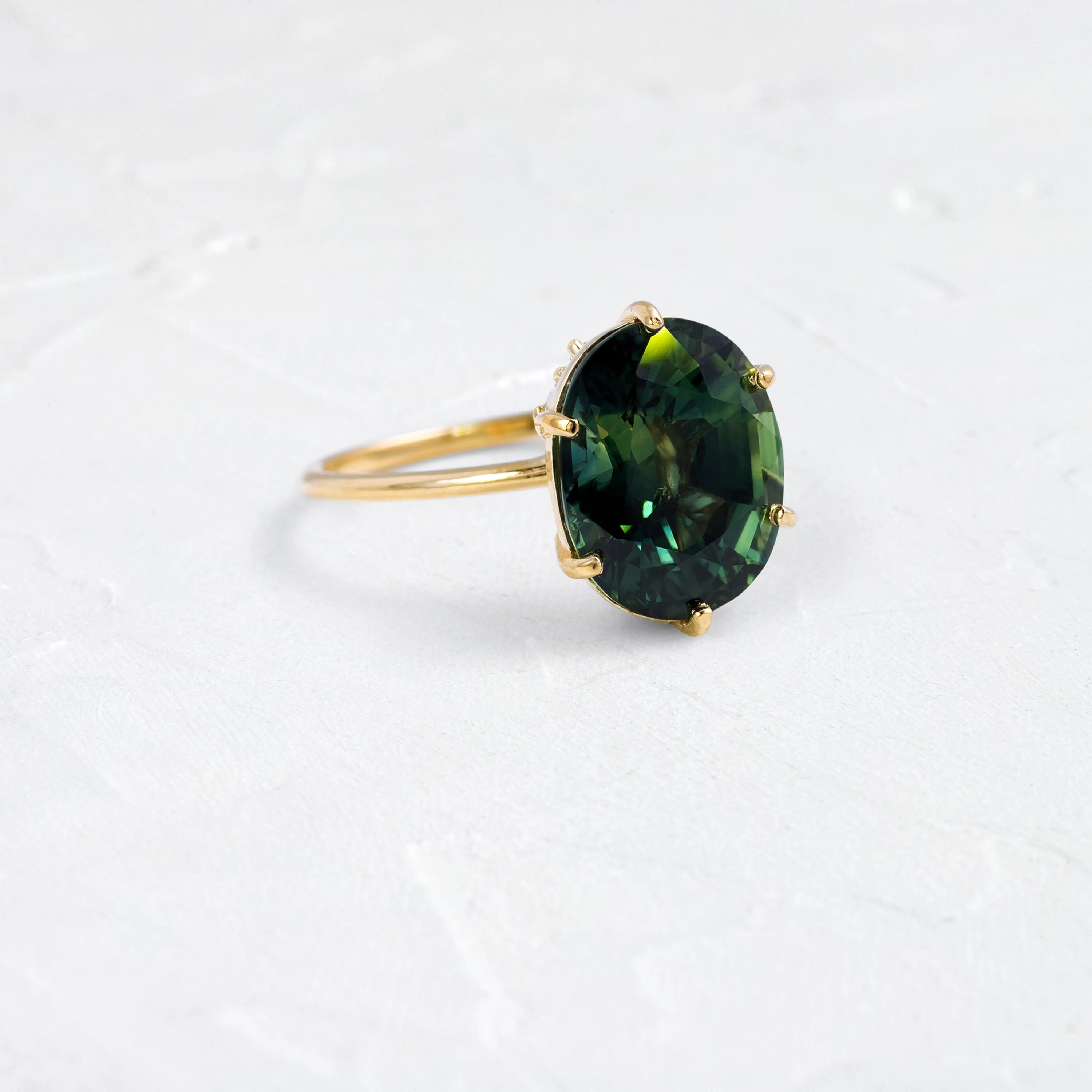 Canopy Ring, 5.05ct. Bluish-Green Australian Sapphire - OOS