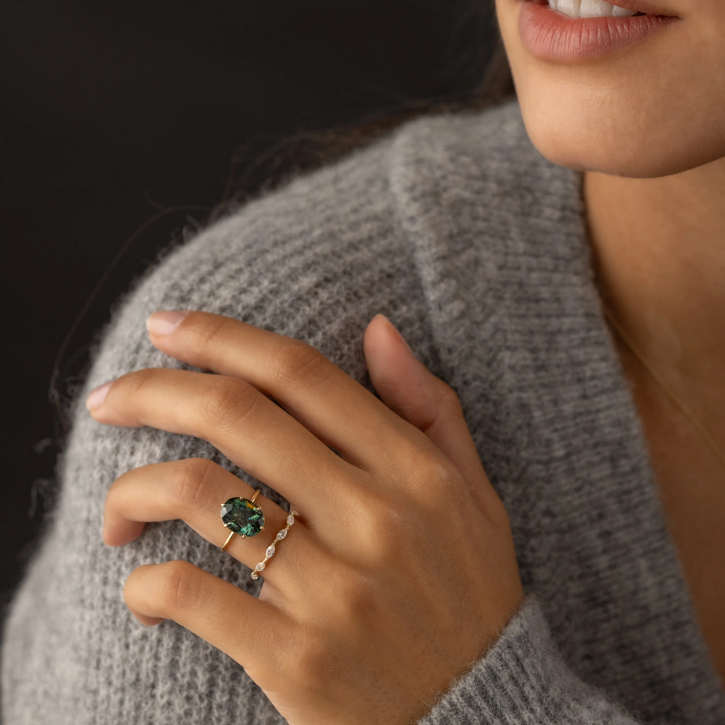 Canopy Ring, 5.05ct. Bluish-Green Australian Sapphire - OOS