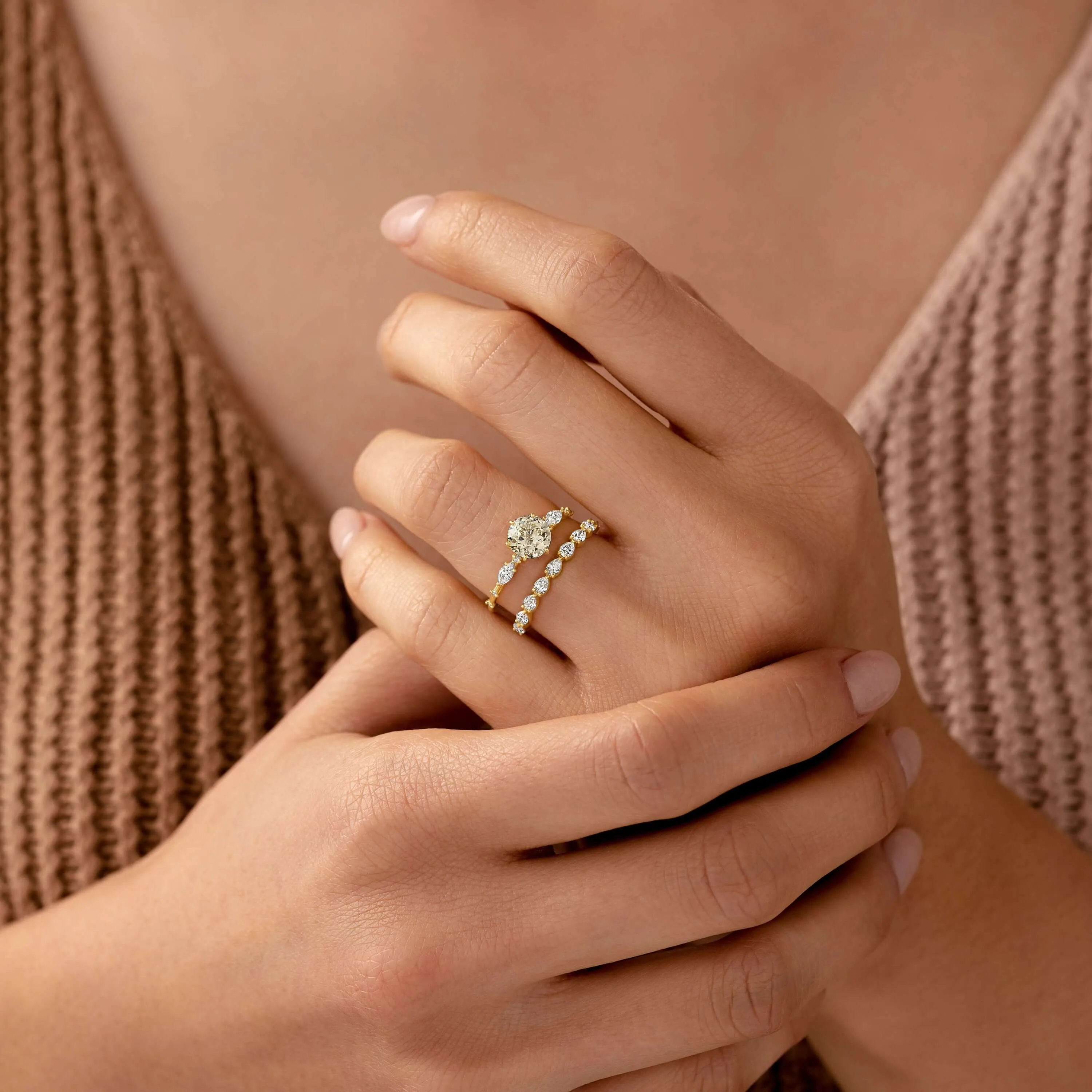 Canvas Ring, 1.17ct. Antique Round Cut Natural Champagne Diamond
