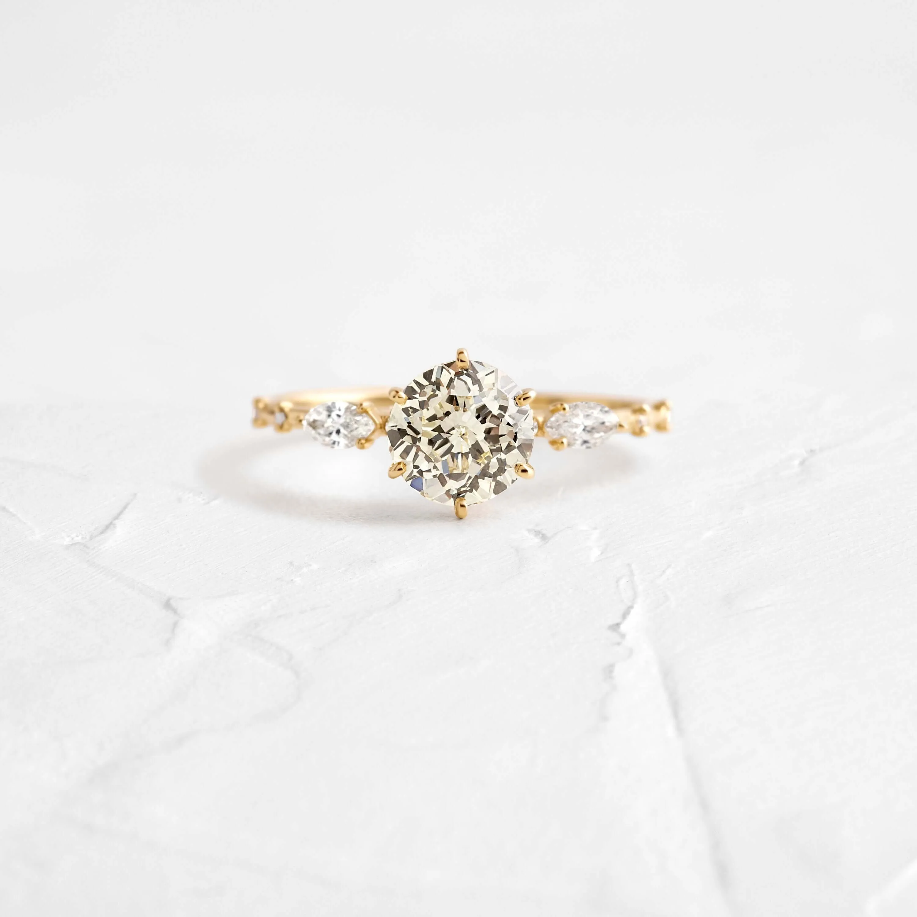 Canvas Ring, 1.17ct. Antique Round Cut Natural Champagne Diamond