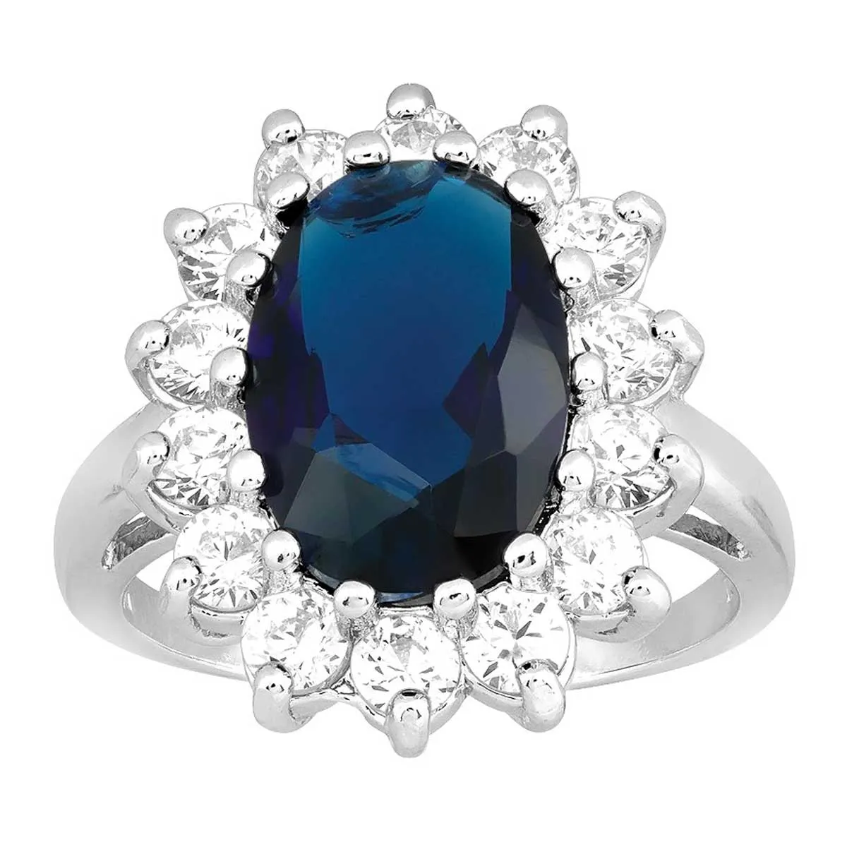 Classic Women's Blue Sapphire and Clear CZ Ring - W-9208