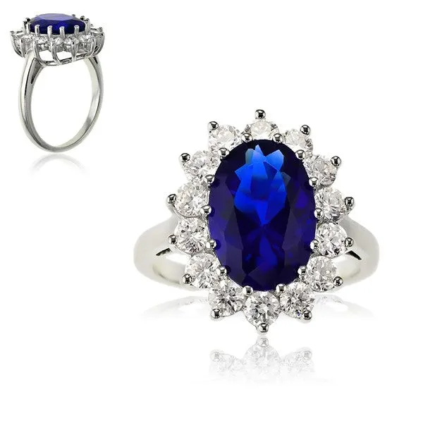 Classic Women's Blue Sapphire and Clear CZ Ring - W-9208