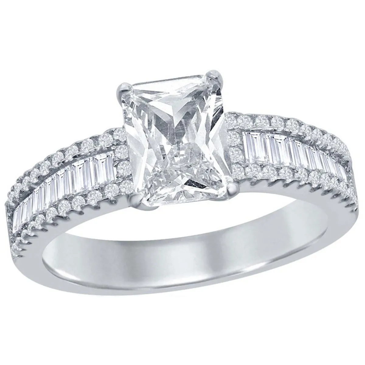 Classic Women's Emerald Cut White CZ Band Ring - W-1864