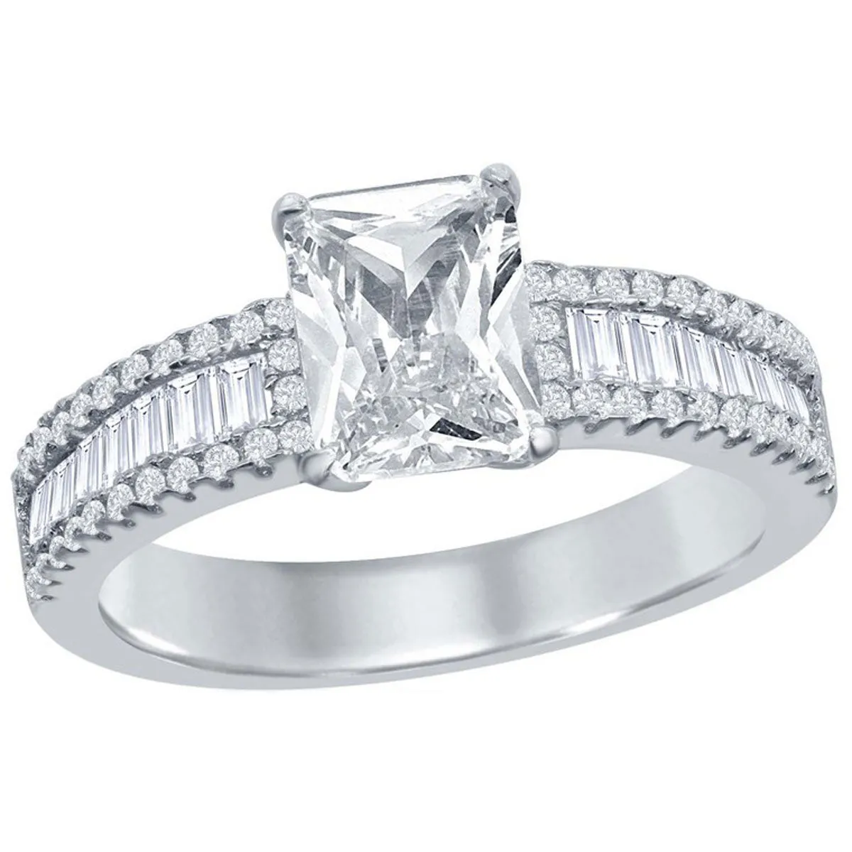 Classic Women's Emerald Cut White CZ Band Ring - W-1864
