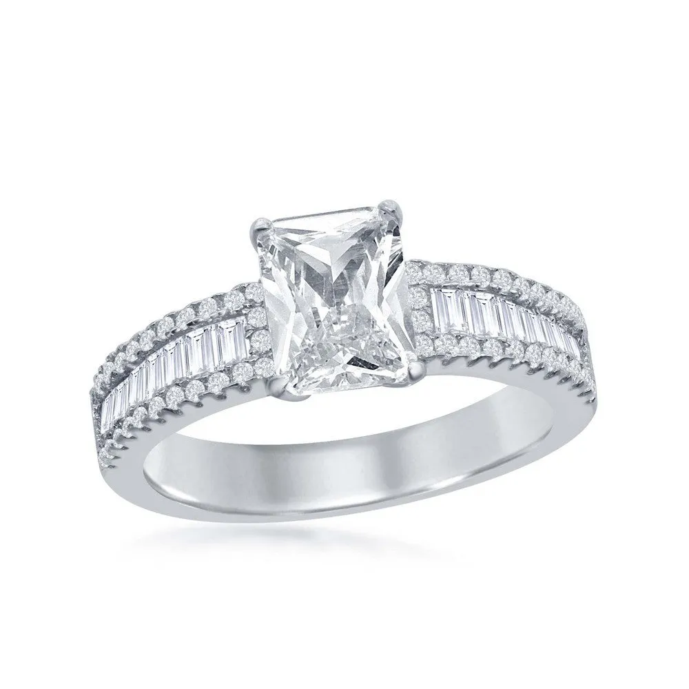 Classic Women's Emerald Cut White CZ Band Ring - W-1864
