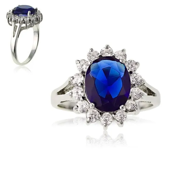 Classic Women's Oval Sapphire and Clear CZ Ring - W-9207