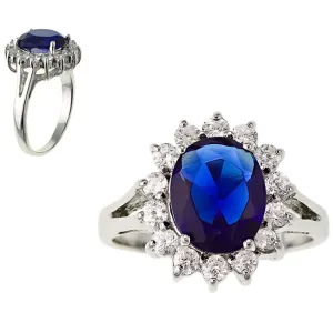 Classic Women's Oval Sapphire and Clear CZ Ring - W-9207