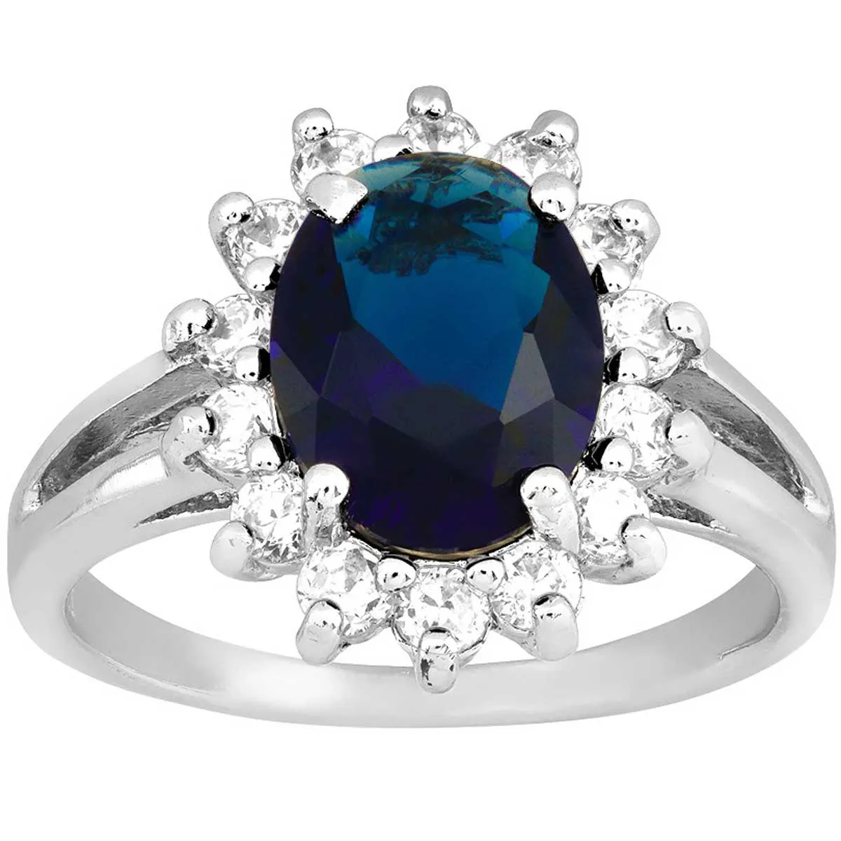 Classic Women's Oval Sapphire and Clear CZ Ring - W-9207