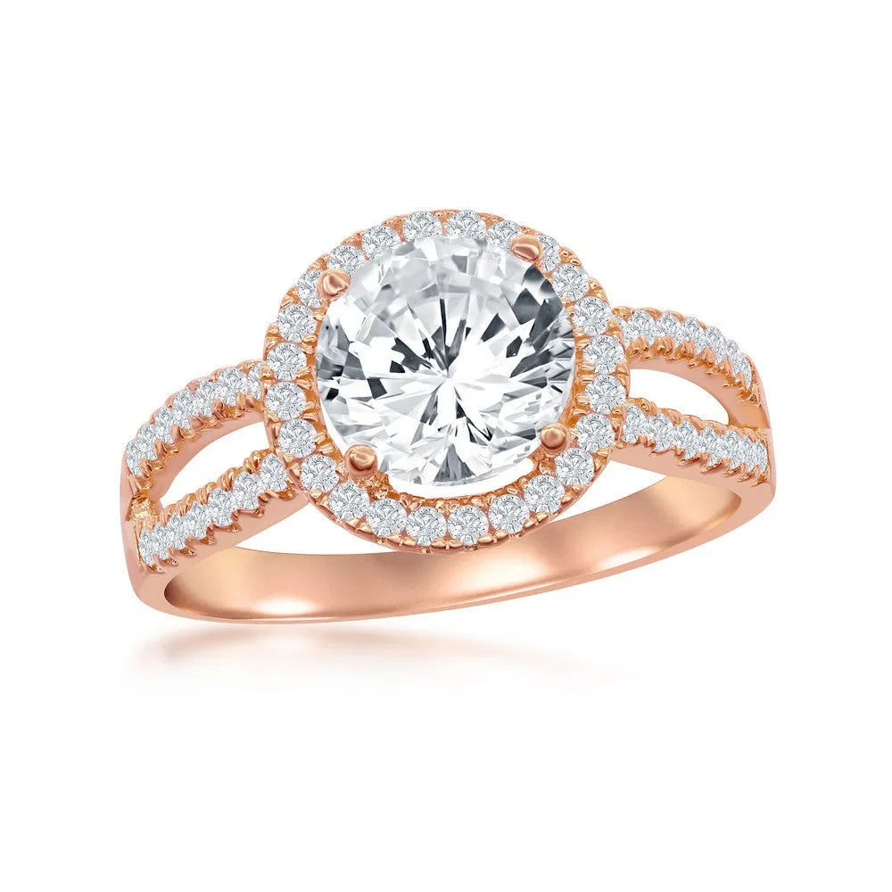 Classic Women's Rose Gold Halo Style CZ Ring - W-1828