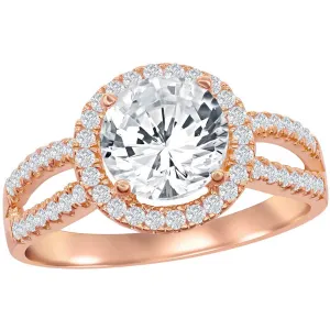 Classic Women's Rose Gold Halo Style CZ Ring - W-1828