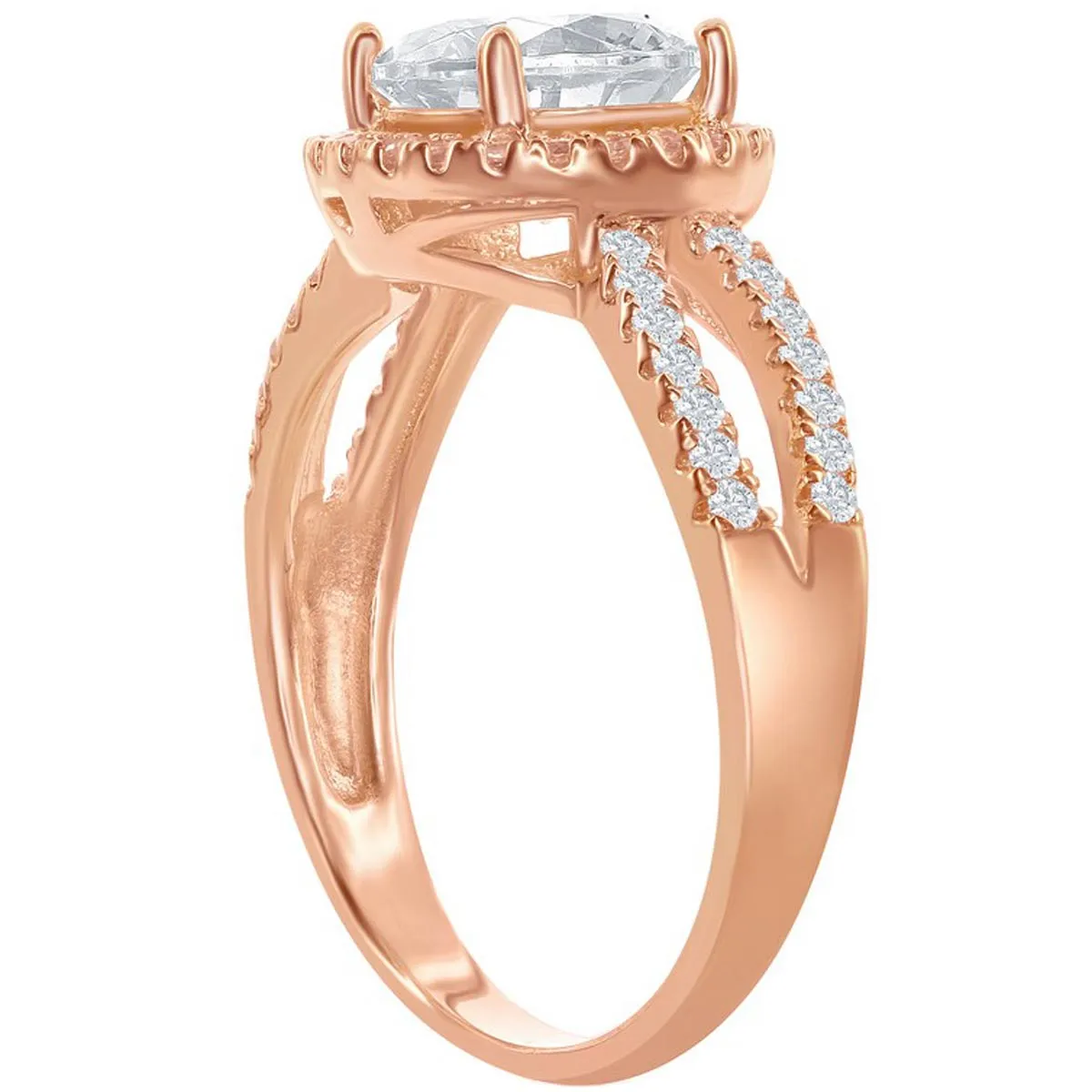 Classic Women's Rose Gold Halo Style CZ Ring - W-1828