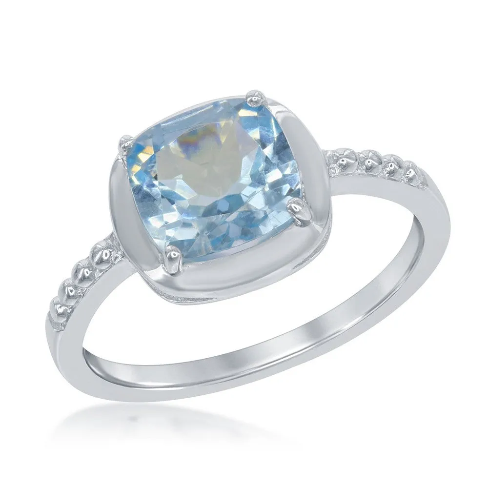 Classic Women's Silver Blue Topaz Square Ring - W-1351